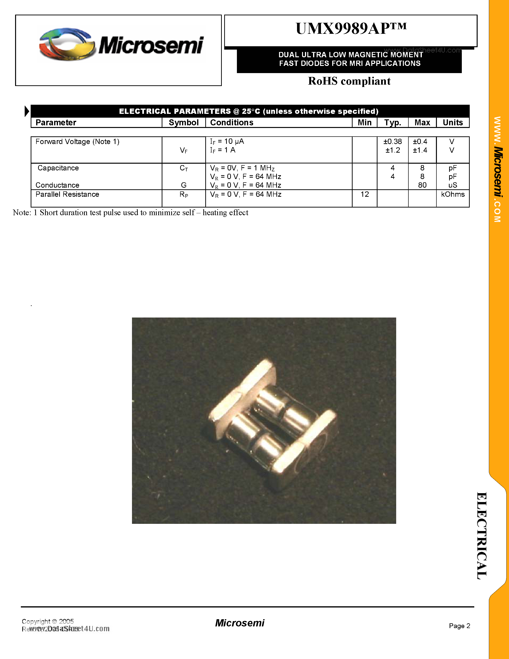 Даташит UMX9989AP - DUAL ULTRA LOW MAGNETIC MOMENT FAST DIODES страница 2