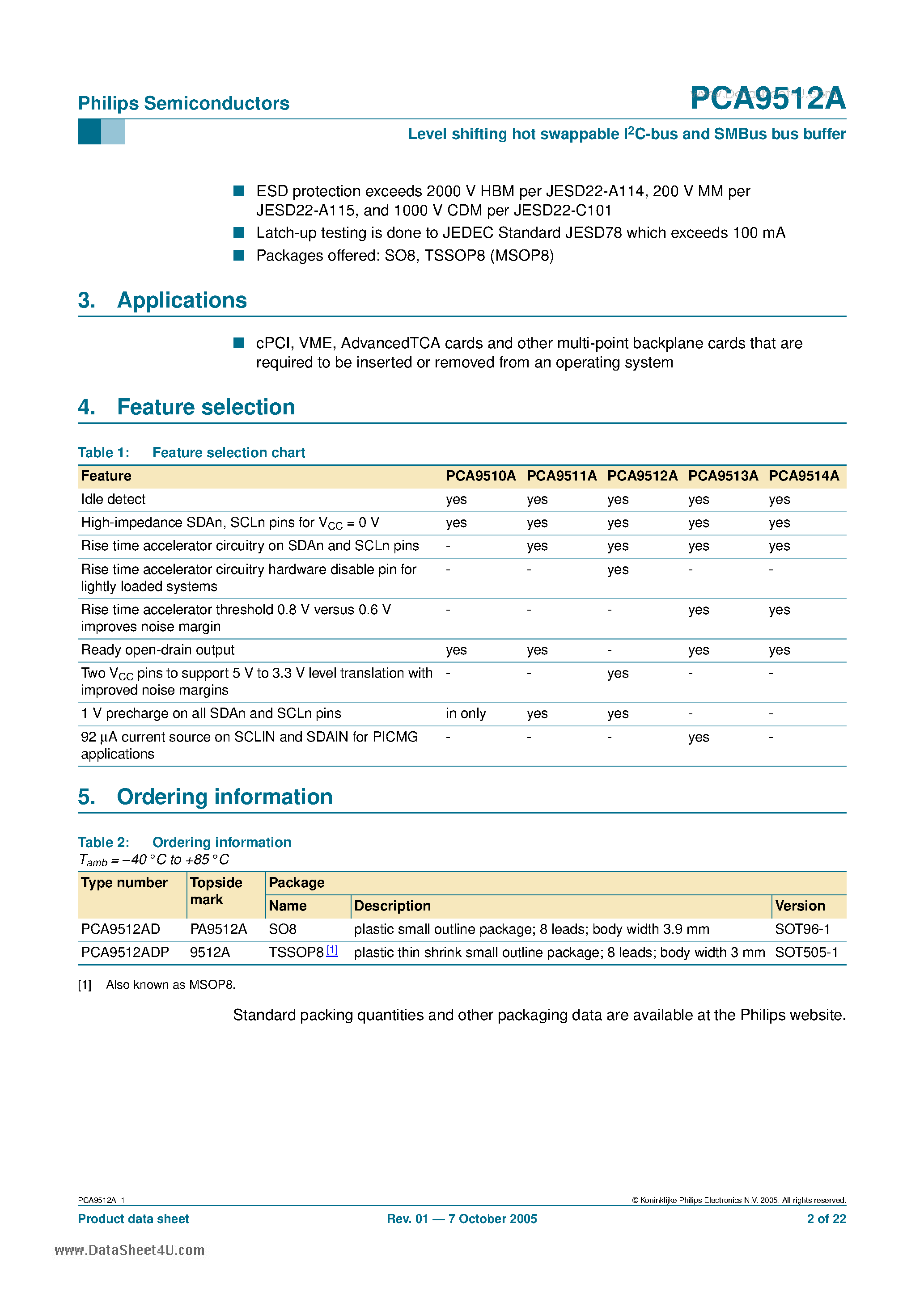 Datasheet PCA9512A page 2 Datasheet PCA9512A - Level shifting hot swappable I2C-bus and SMBus bus buffer page 2