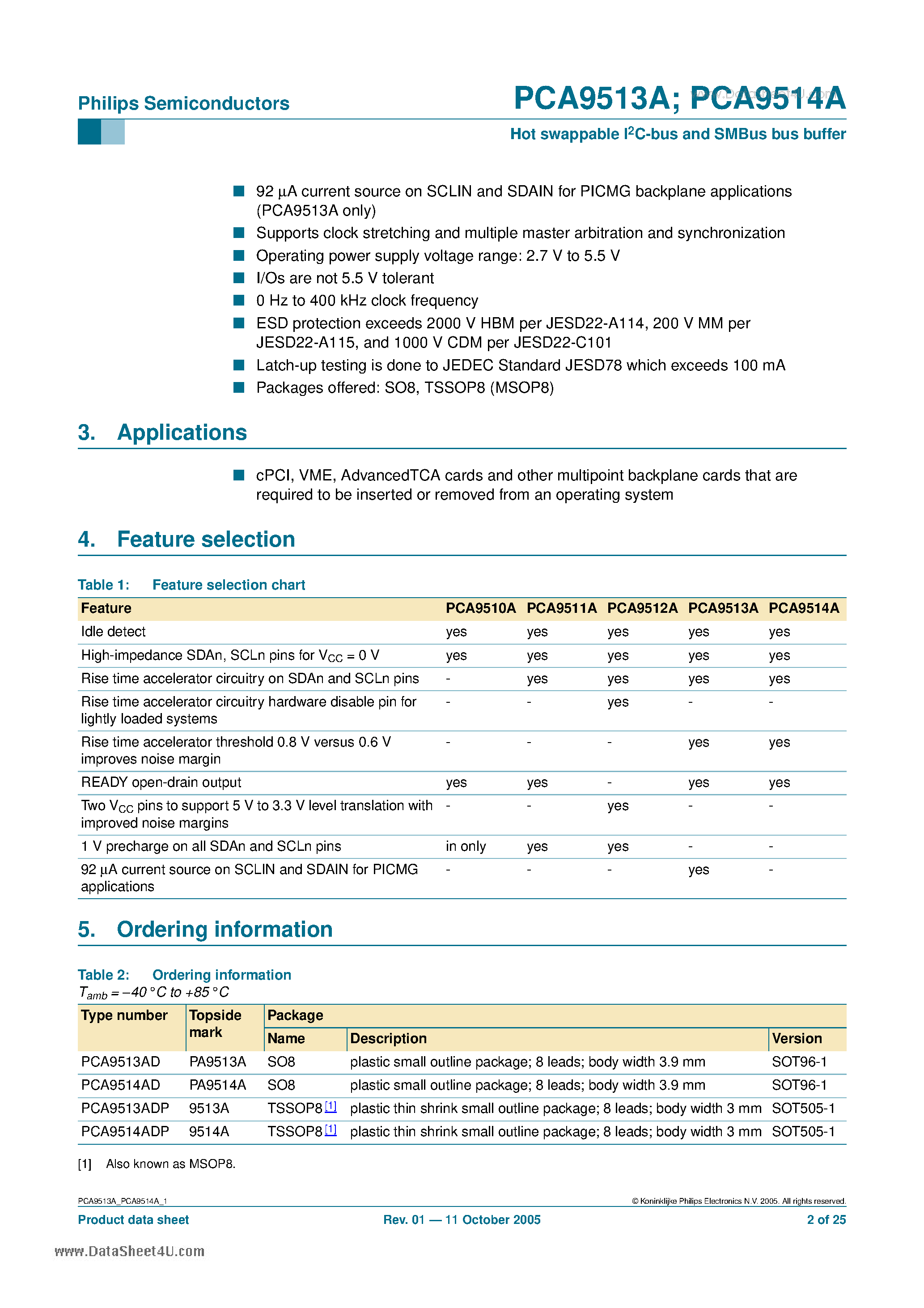 Datasheet PCA9513A page 2 Datasheet PCA9513A - Hot swappable I2C-bus and SMBus bus buffer page 2