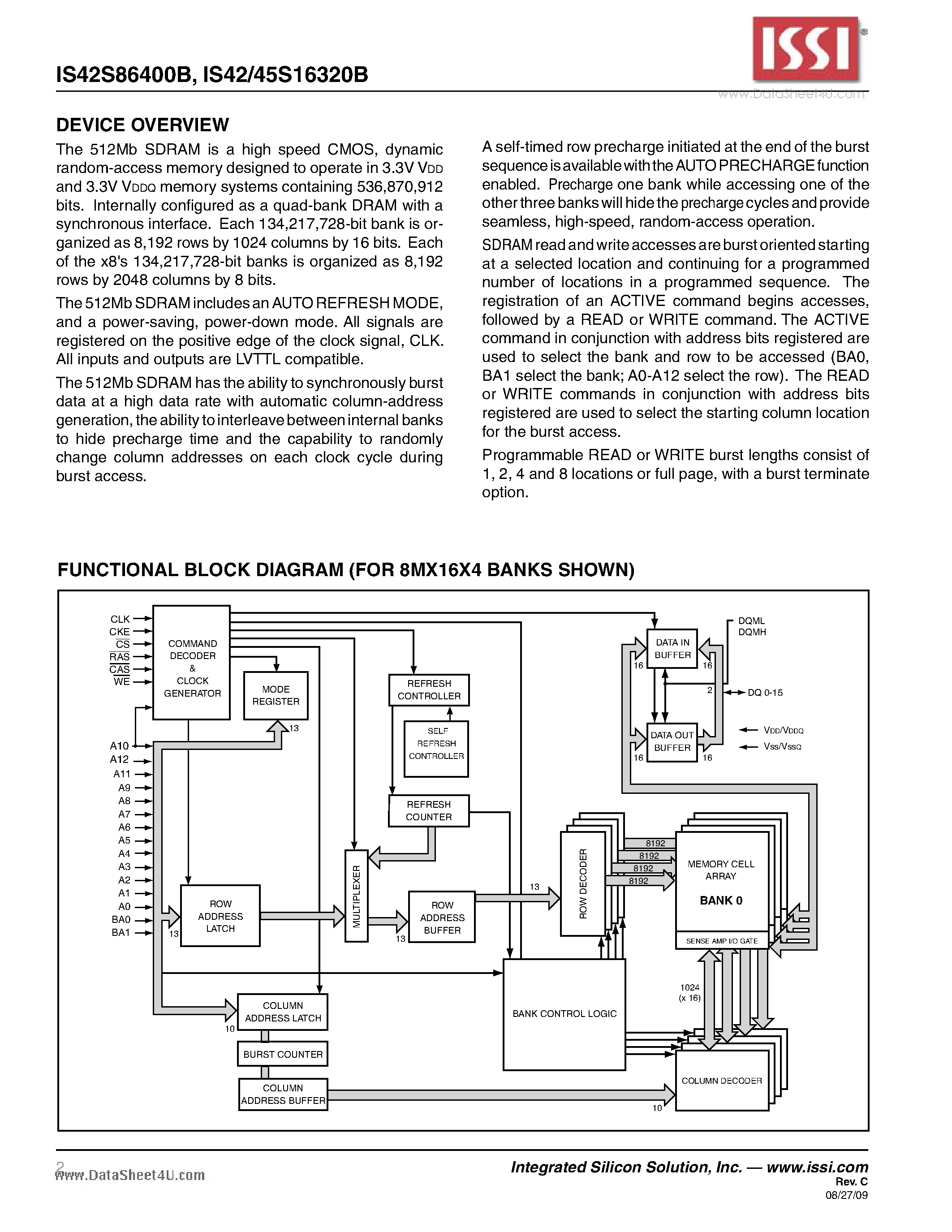 Даташит IS42S16320B - 32M x 16 512Mb SYNCHRONOUS DRAM страница 2