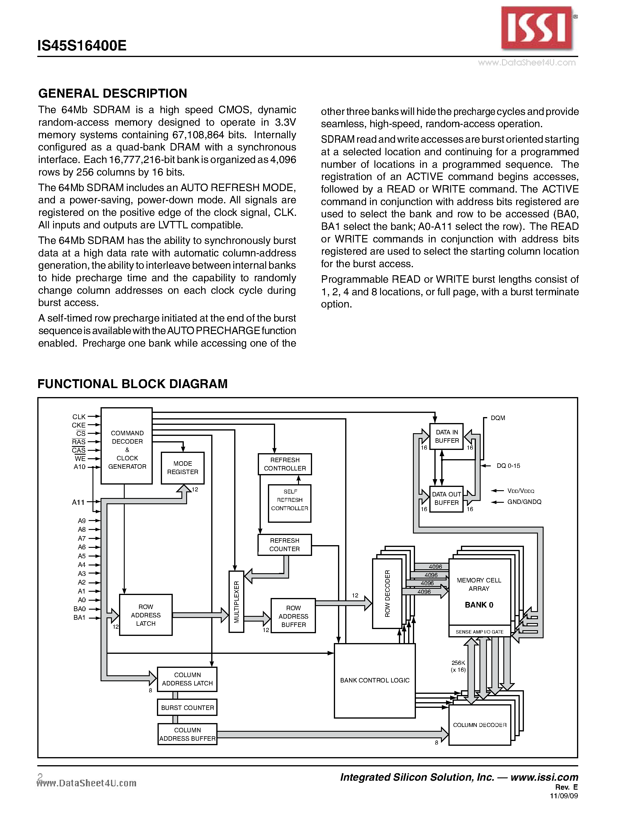 Datasheet IS45S16400E - 1 Meg Bits x 16 Bits x 4 Banks (64-MBIT) SYNCHRONOUS DYNAMIC RAM page 2