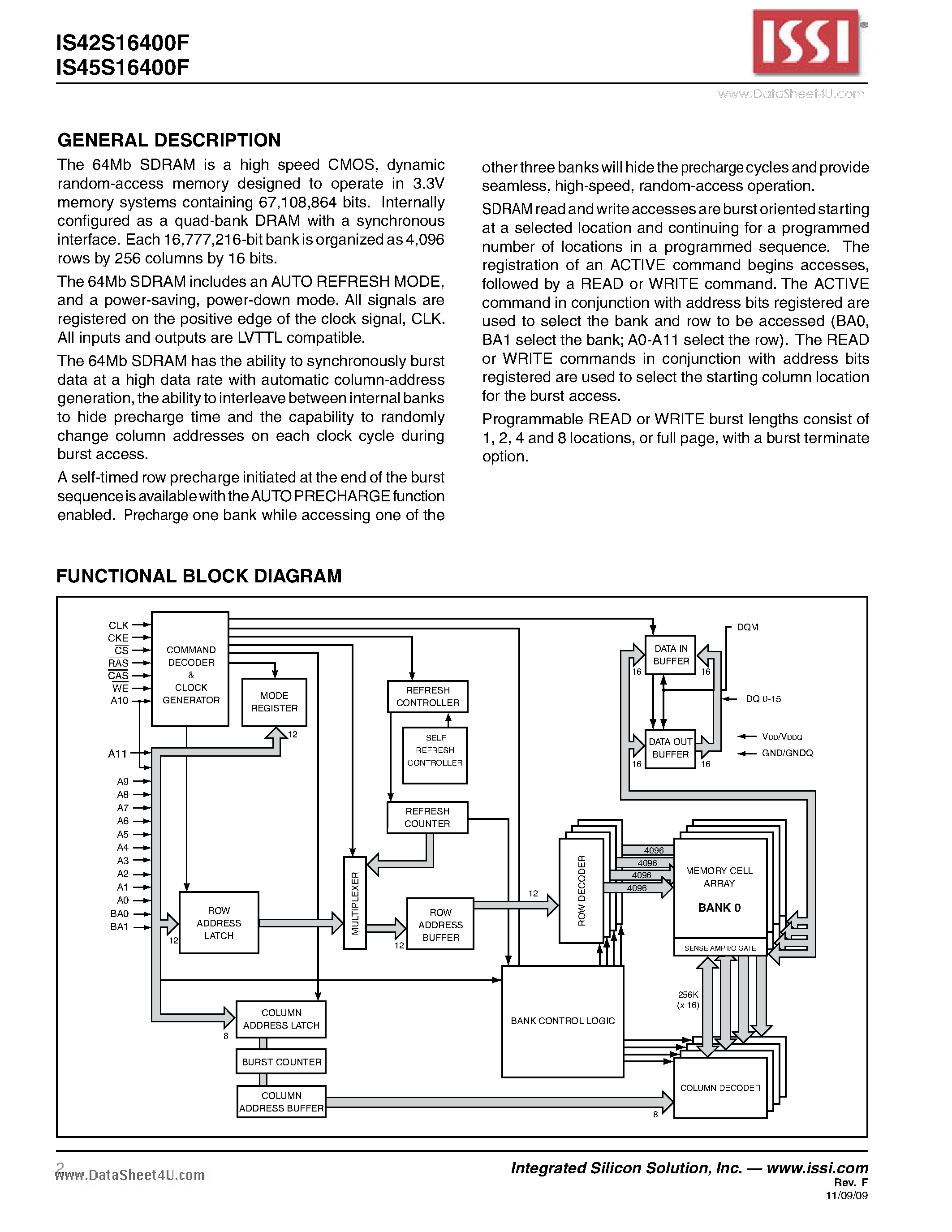 Datasheet IS42S16400F - 1 Meg Bits x 16 Bits x 4 Banks (64-MBIT) SYNCHRONOUS DYNAMIC RAM page 2