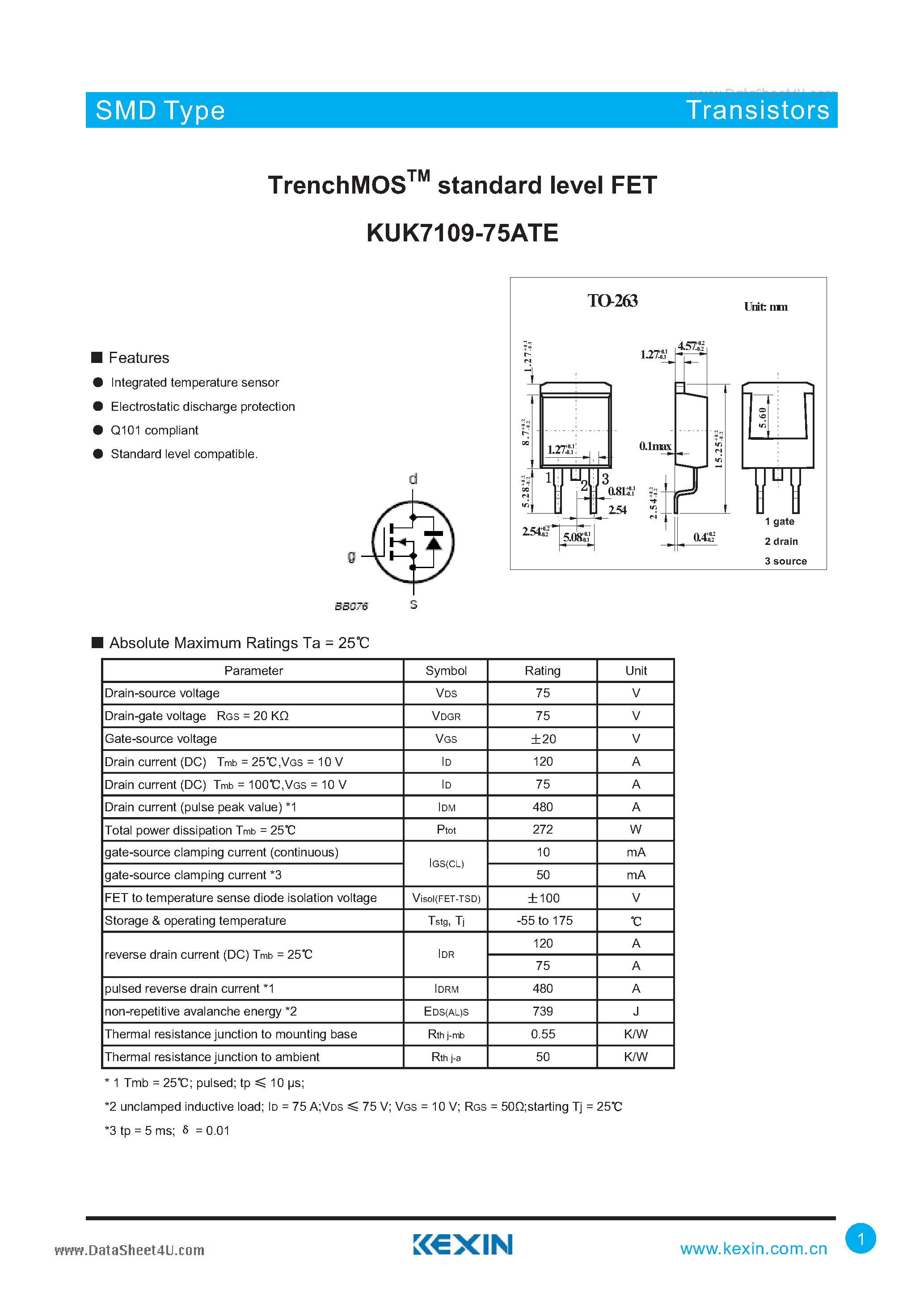 Даташит на микросхему KUK7109-75ATE страница 1 Даташит KUK7109-75ATE - TrenchMOS standard level FET страница 1