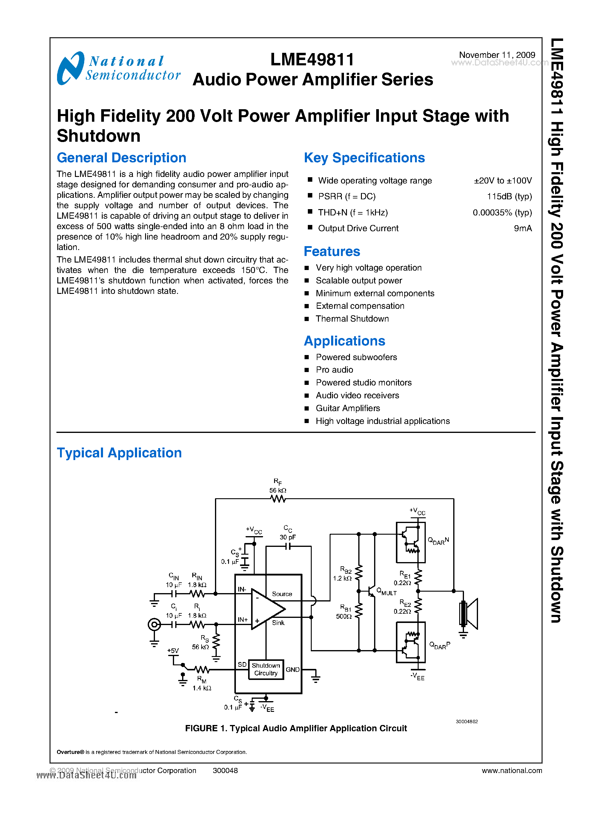 Datasheet LME49811 - High Fidelity 200 Volt Power Amplifier Input Stage page 1