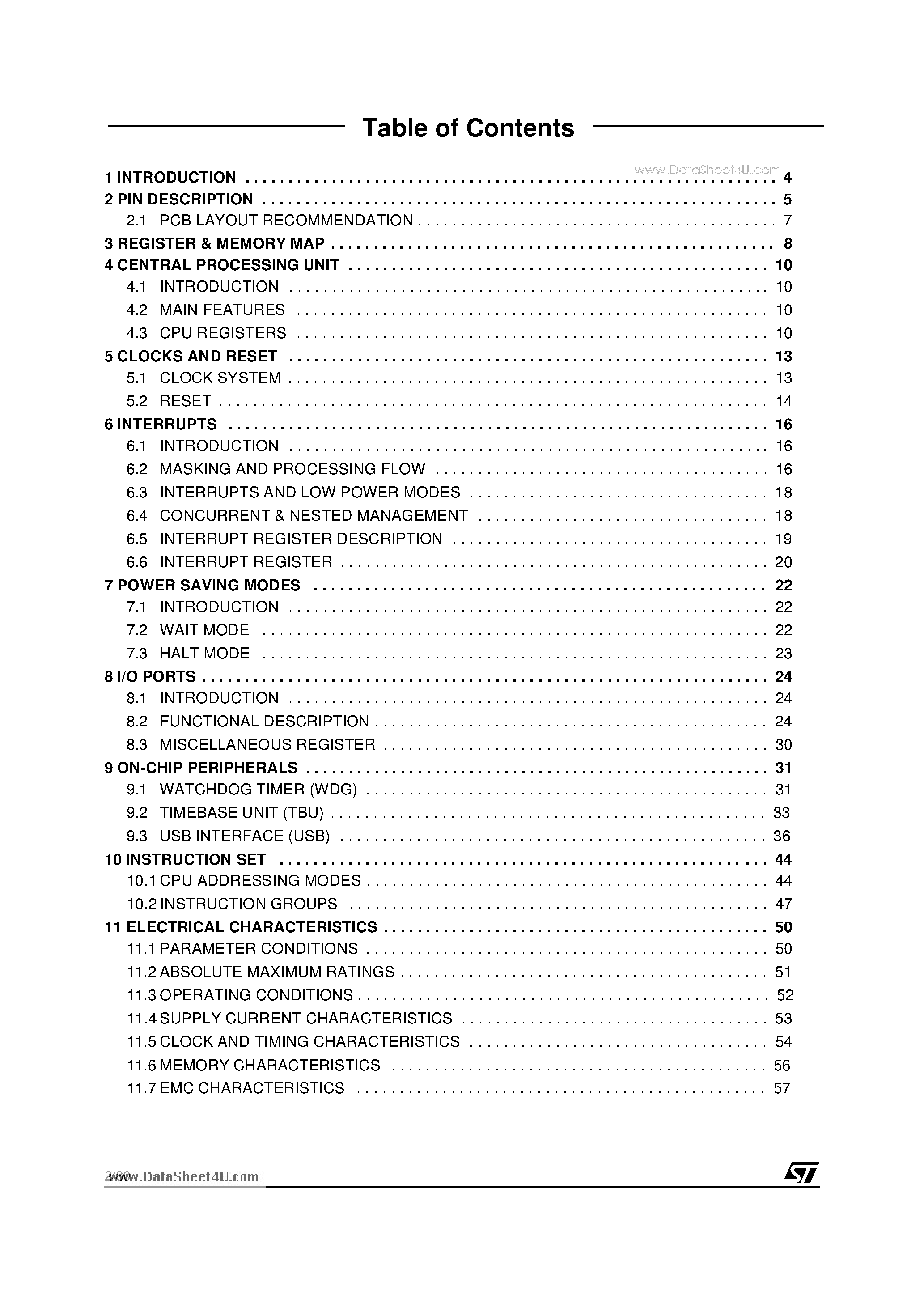 Даташит на микросхему ST7261 страница 2 Даташит ST7261 - LOW SPEED USB 8-BIT MCU страница 2