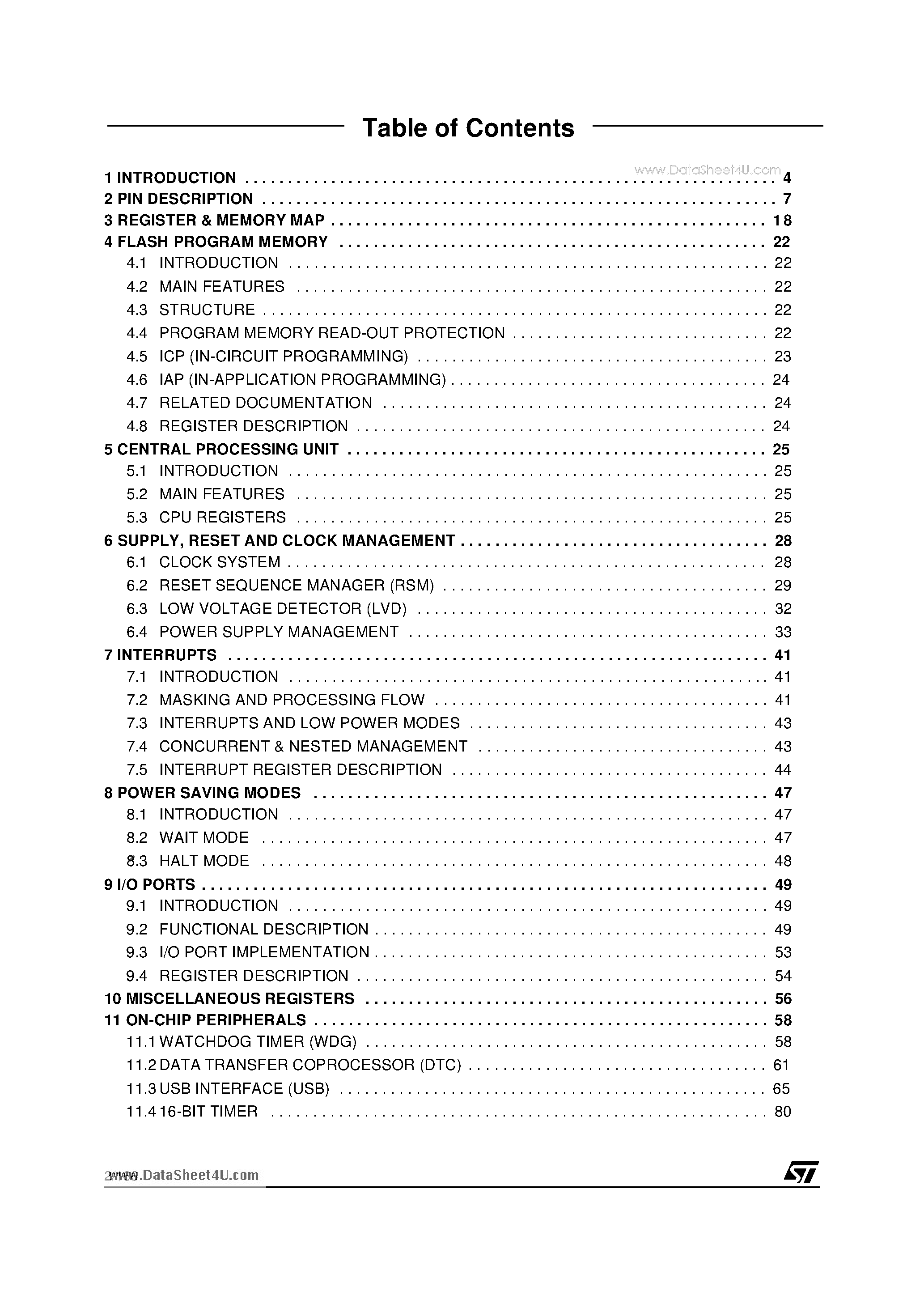 Datasheet ST7265x page 2 Datasheet ST7265x - FULL-SPEED USB 8-BIT MCU page 2