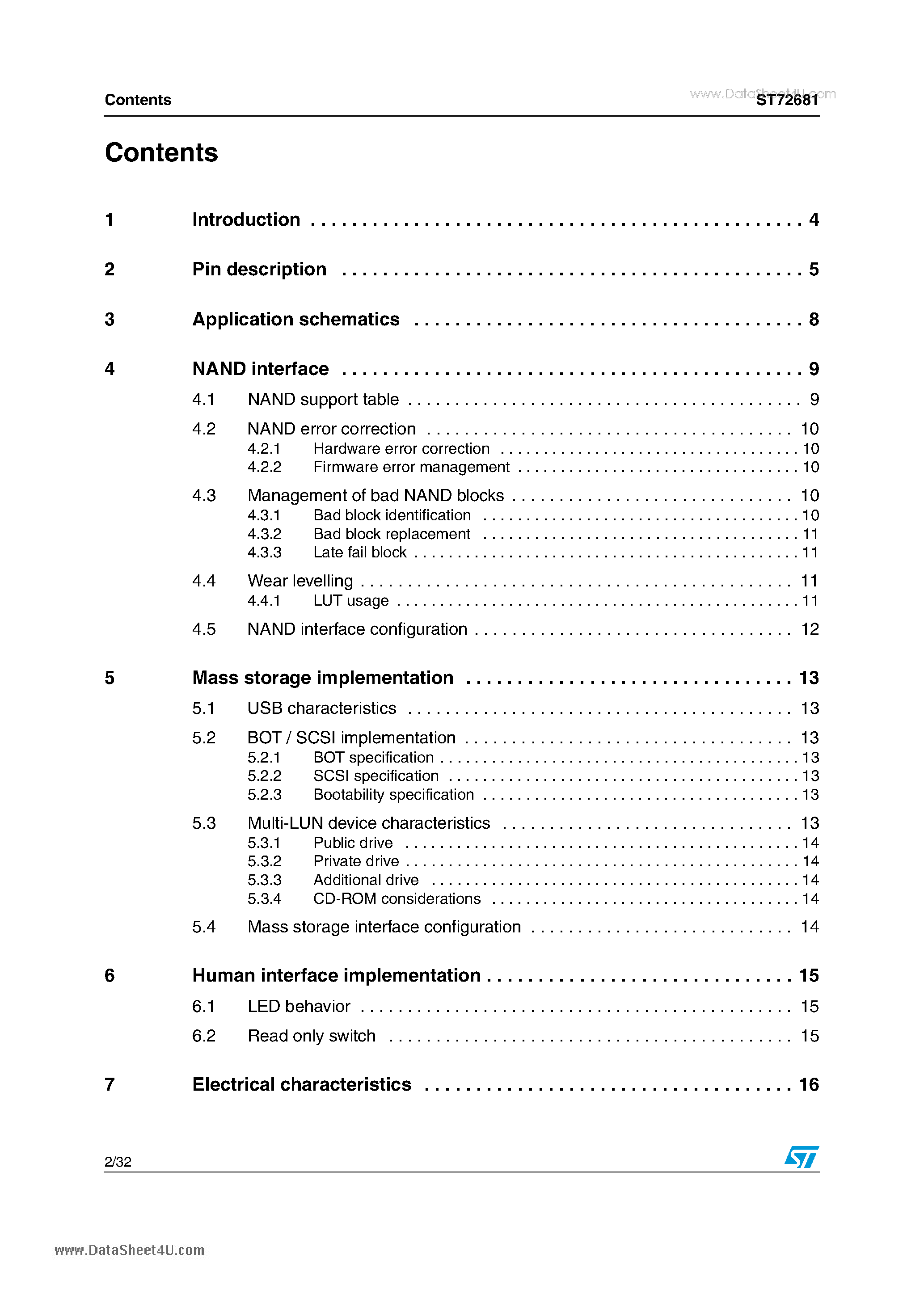 Datasheet ST72681 page 2 Datasheet ST72681 - USB 2.0 high-speed Flash drive controller page 2