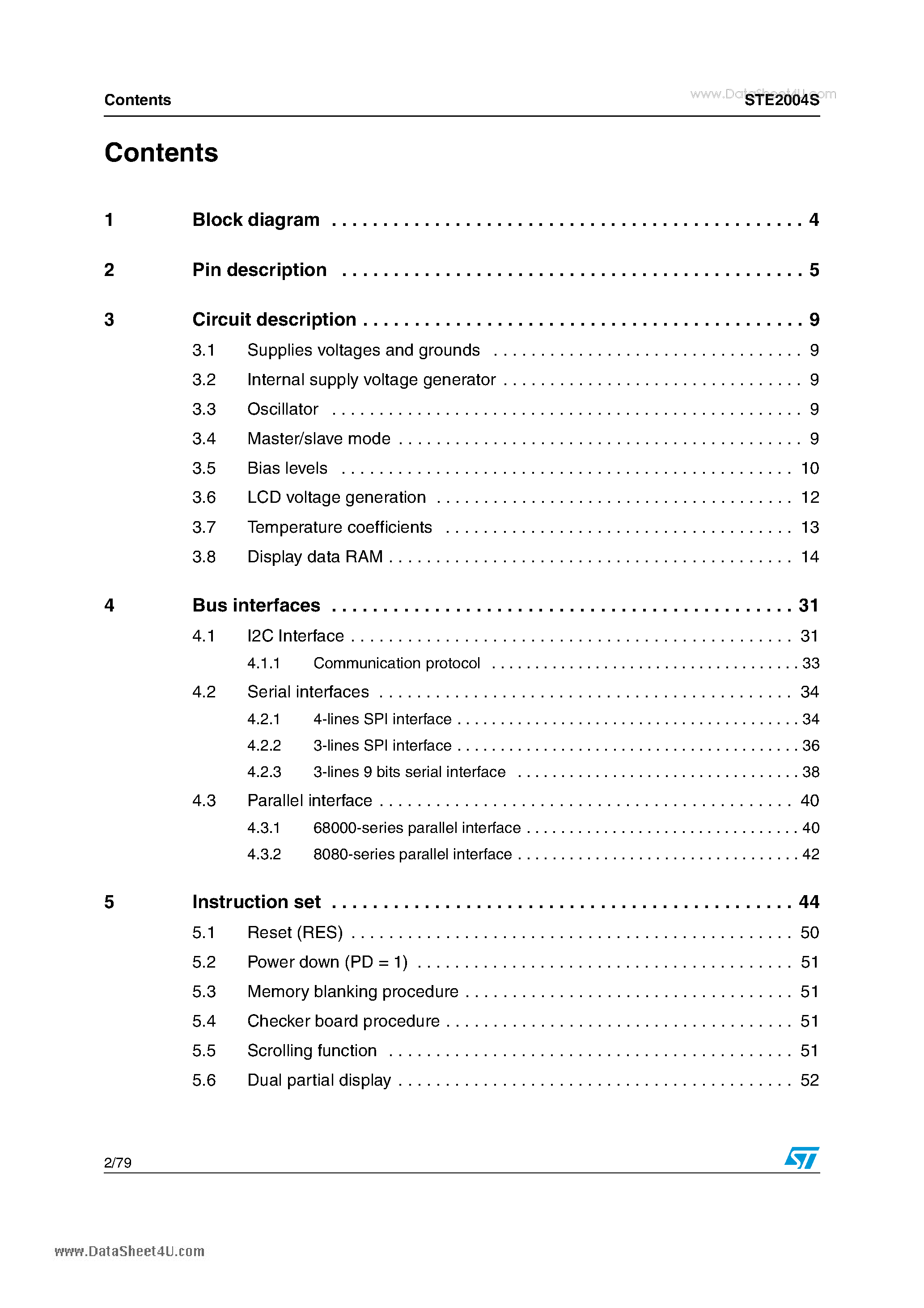 Datasheet STE2004S - 102 X 65 single-chip LCD controller/driver page 2