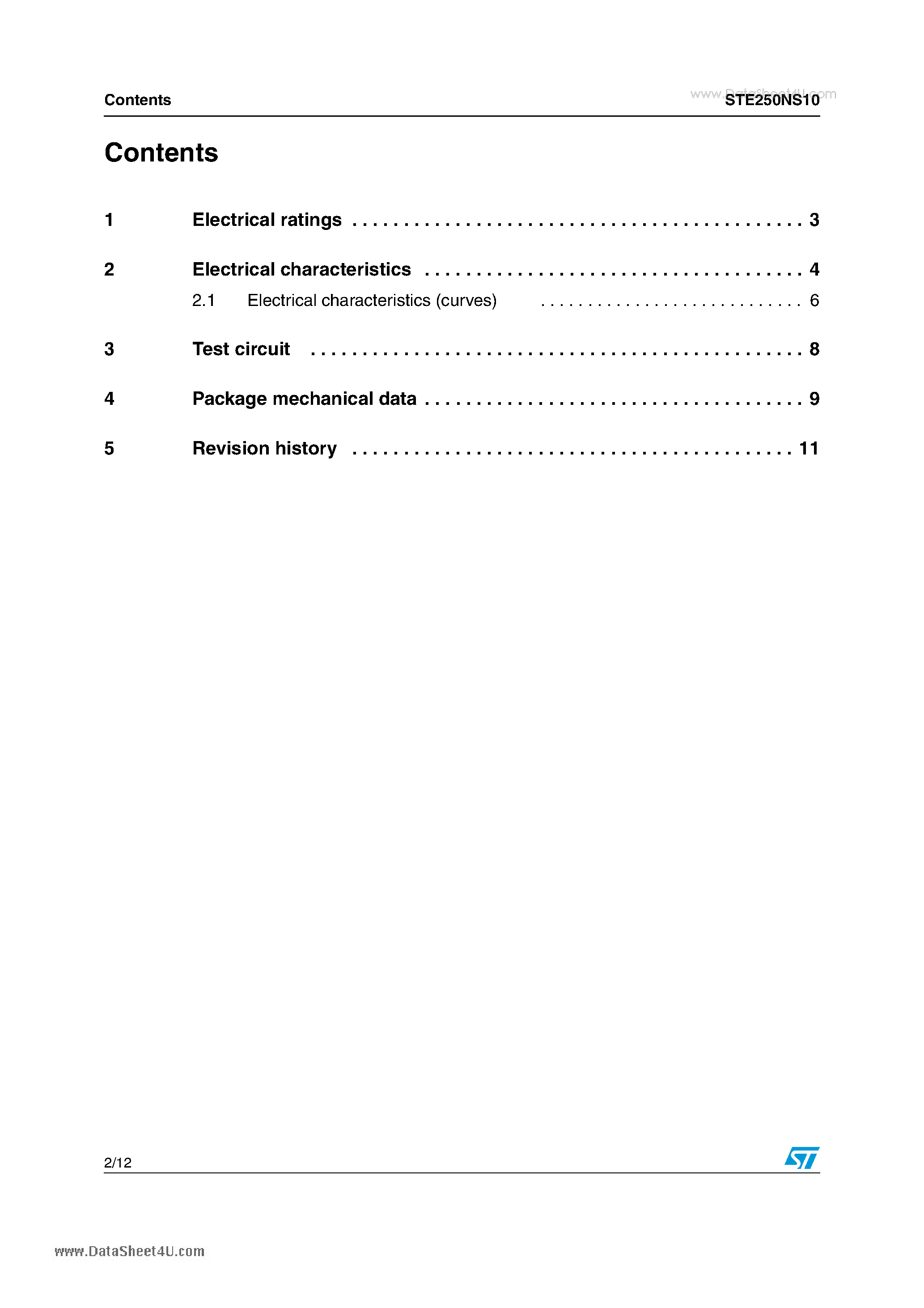Datasheet STE250NS10 page 2 Datasheet STE250NS10 - ISOTOP STripFET Power MOSFET page 2