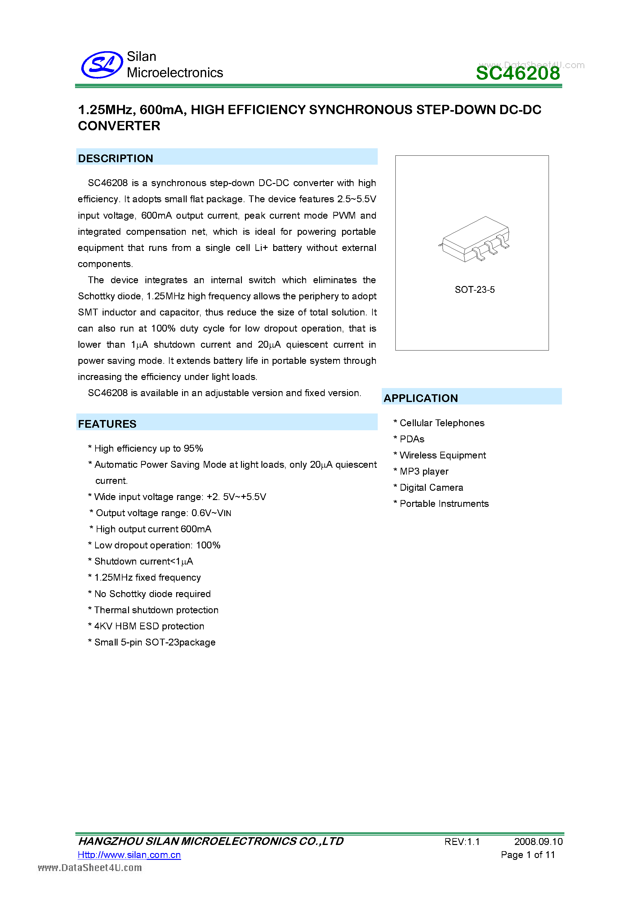 Datasheet SC46208 - HIGH EFFICIENCY SYNCHRONOUS STEP-DOWN DC-DC CONVERTER page 1