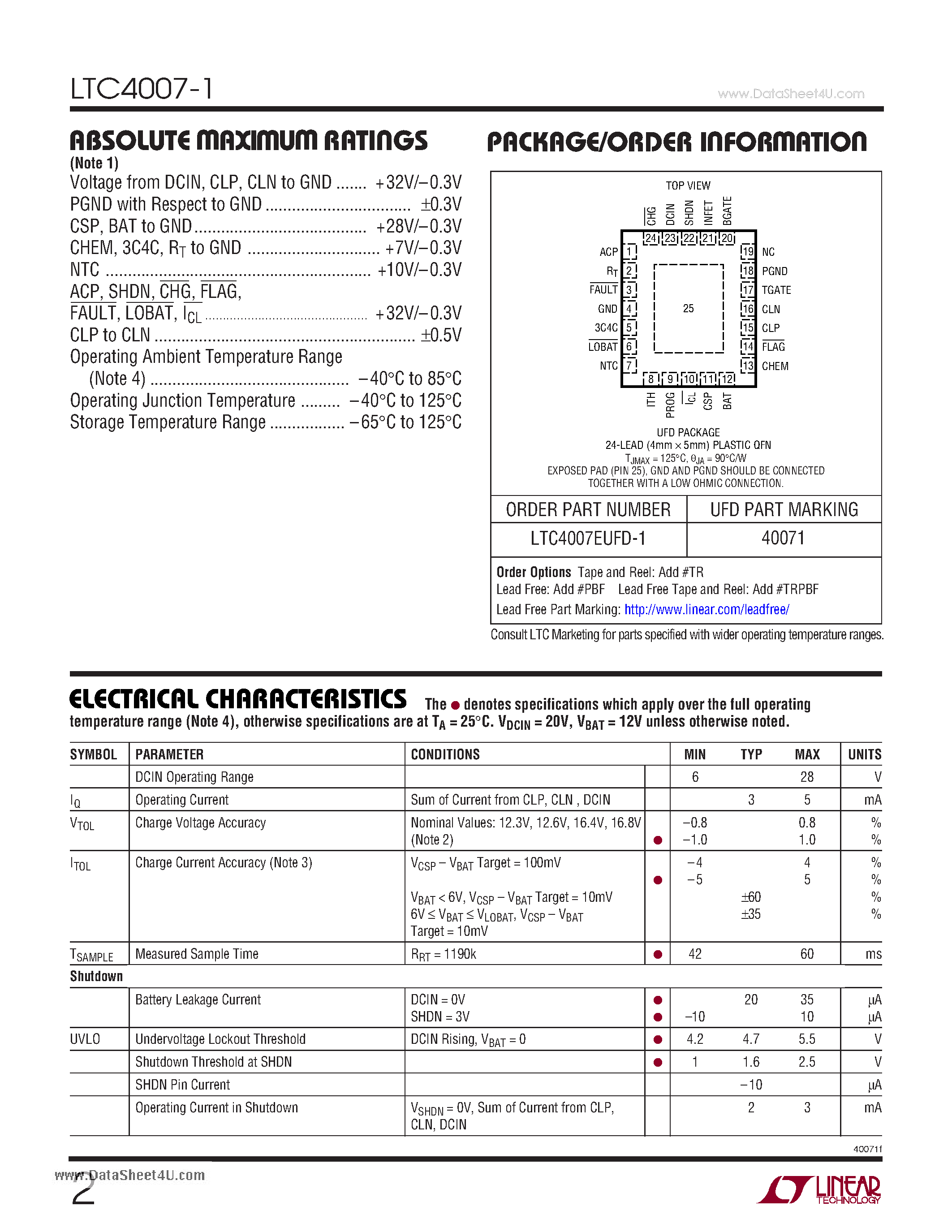 Datasheet LTC4007-1 - Li-Ion Battery Charger page 2