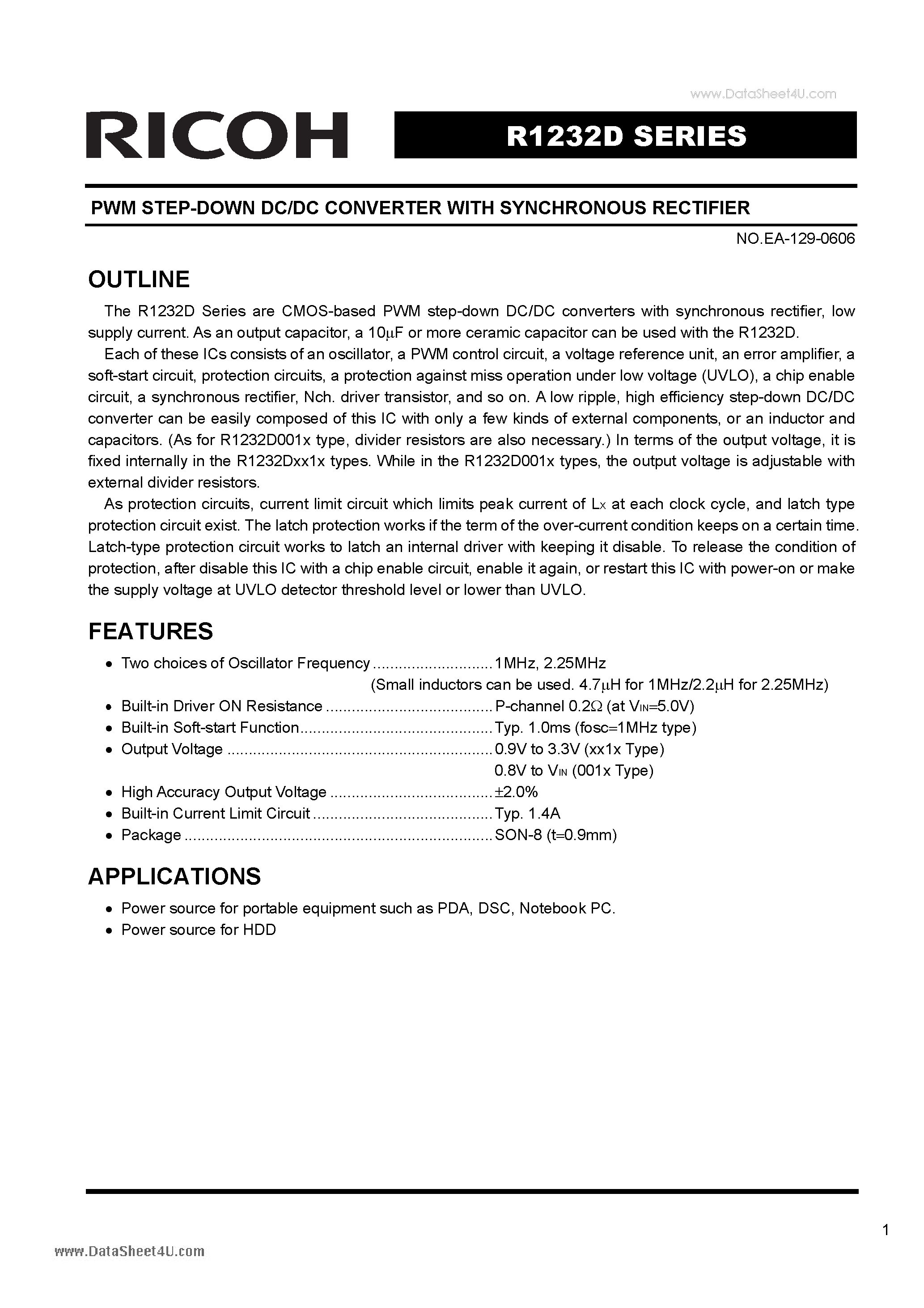 Datasheet R1232D - PWM STEP-DOWN DC/DC CONVERTER page 1
