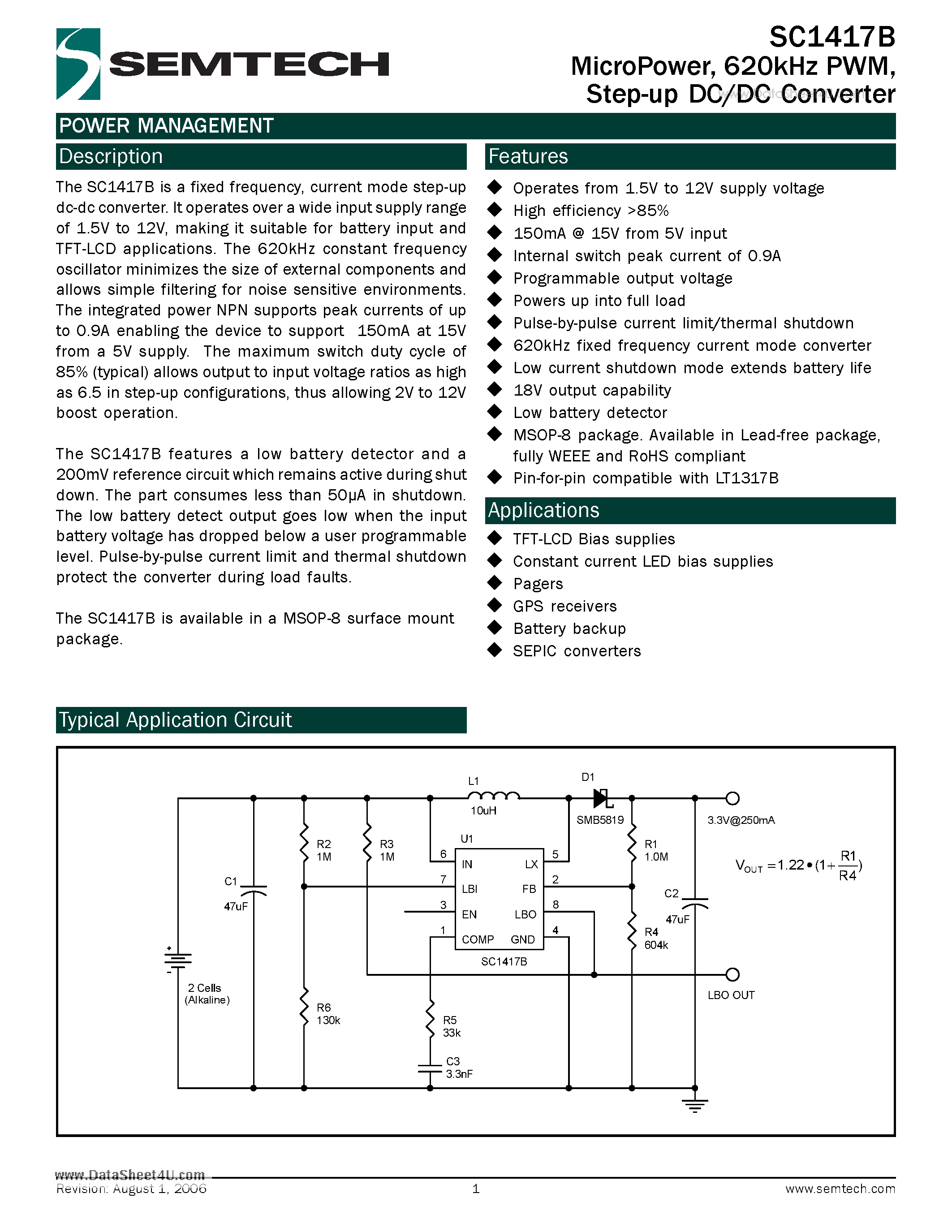 Datasheet SC1417B - Step-up DC/DC Converter page 1