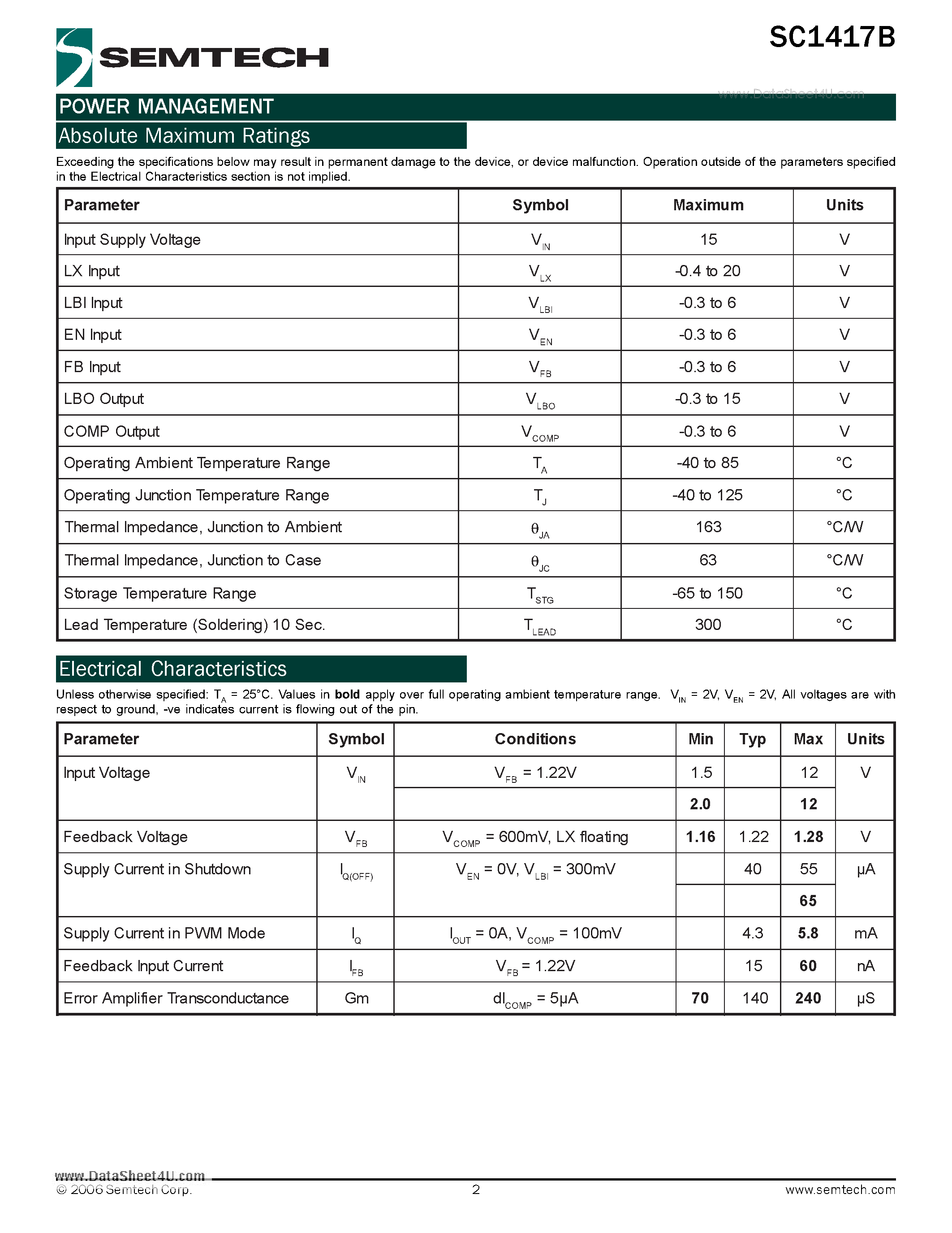 Datasheet SC1417B - Step-up DC/DC Converter page 2