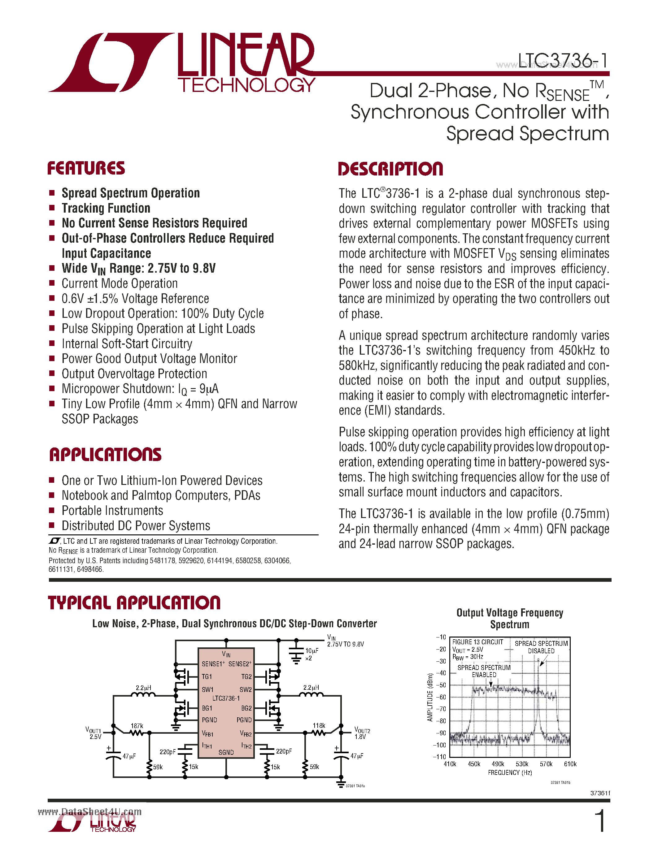 Datasheet LTC3736-1 page 1 Datasheet LTC3736-1 - Synchronous Controller page 1
