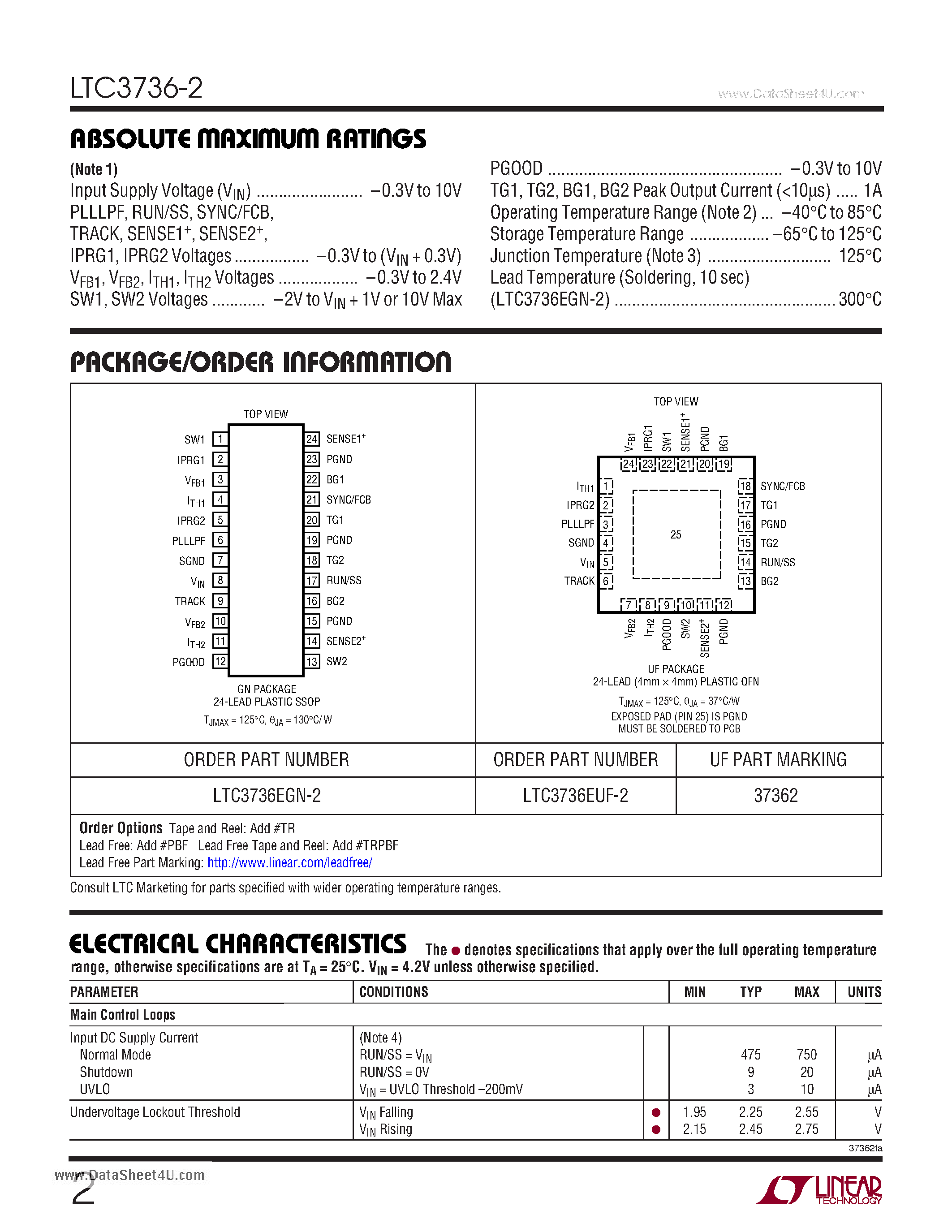 Datasheet LTC3736-2 - Synchronous Controller page 2