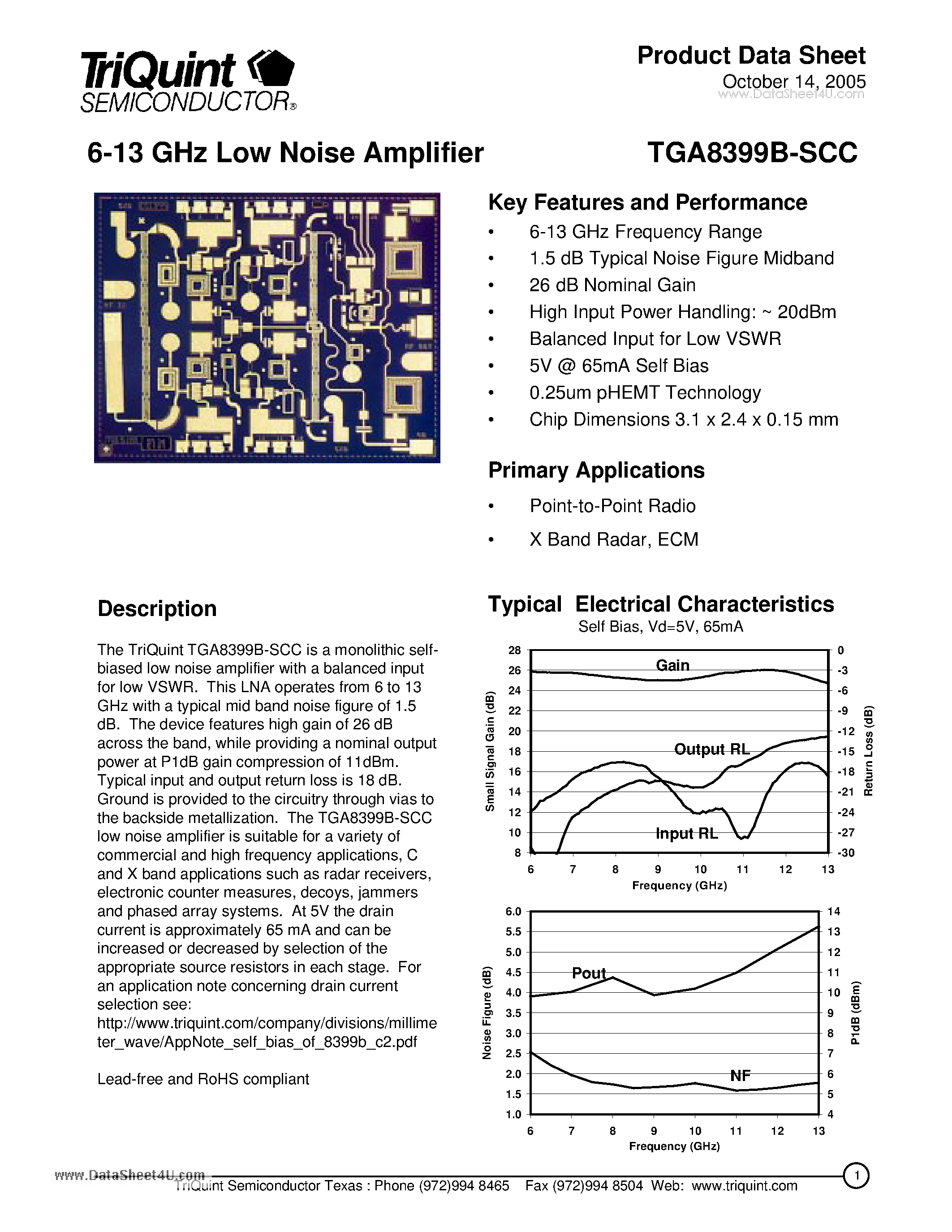 Datasheet TGA8399B-SCC page 1 Datasheet TGA8399B-SCC - 6-13 GHz Low Noise Amplifier page 1