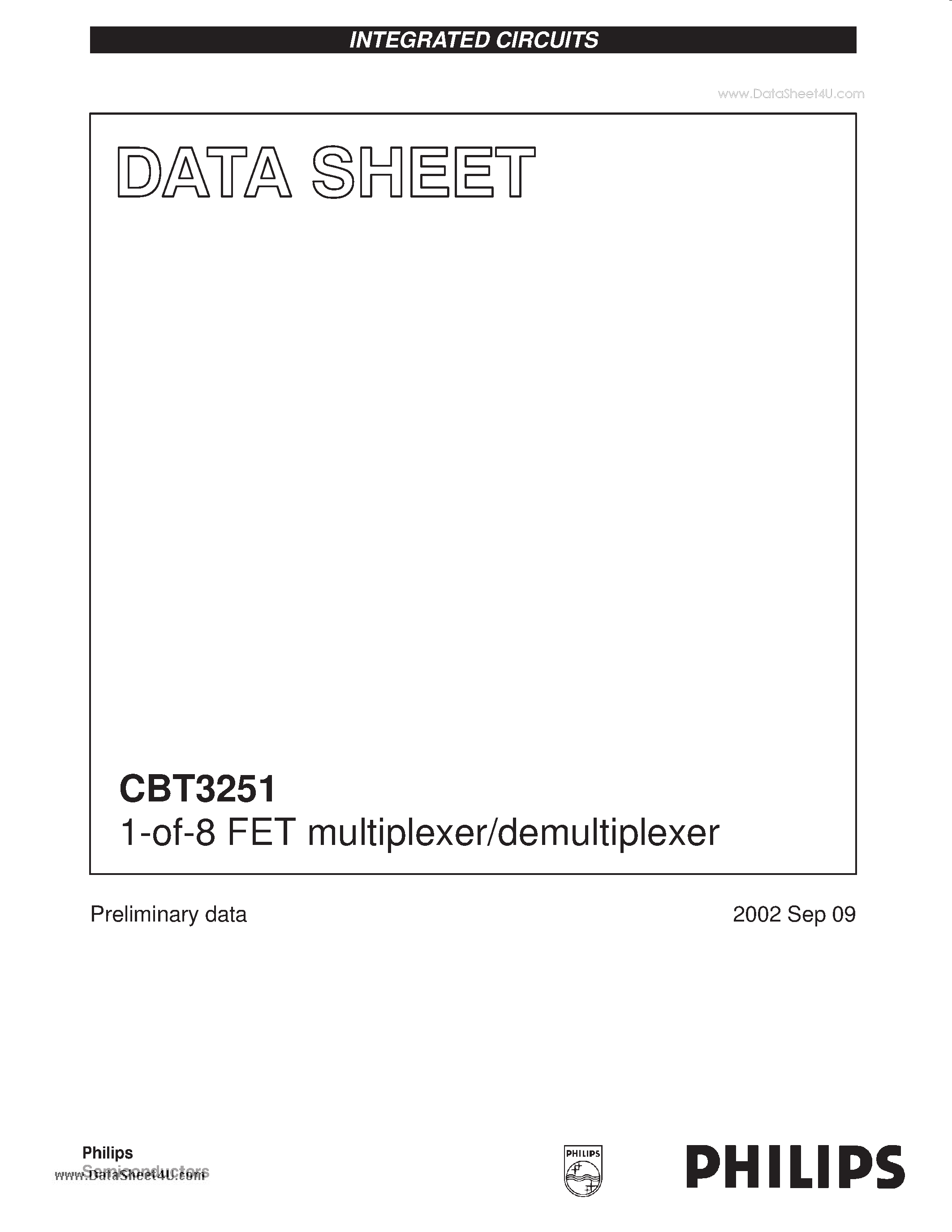 Даташит CBT3251 - 1-of-8 FET multiplexer/demultiplexer страница 1