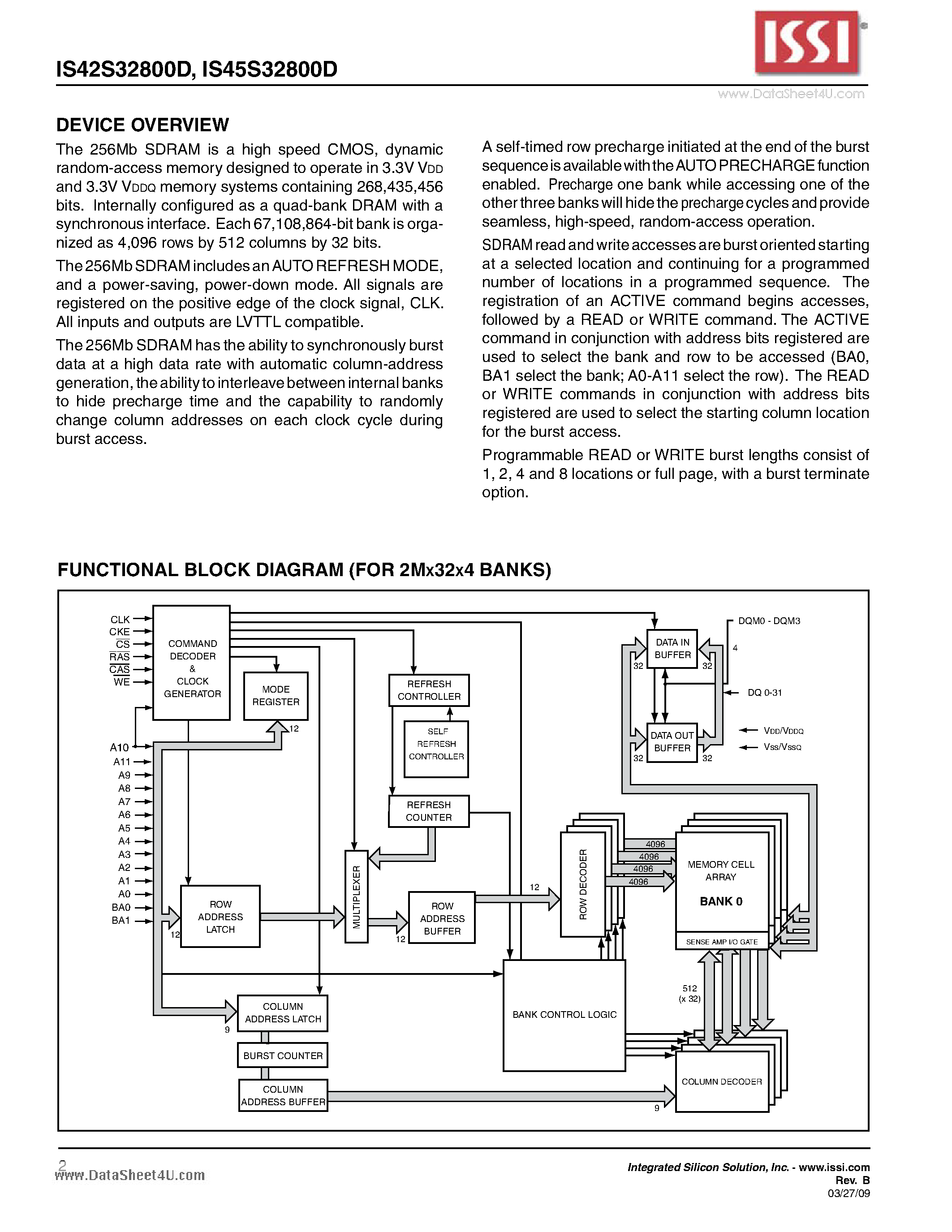 Даташит IS42S32800D - 8M x 32 256Mb SYNCHRONOUS DRAM страница 2