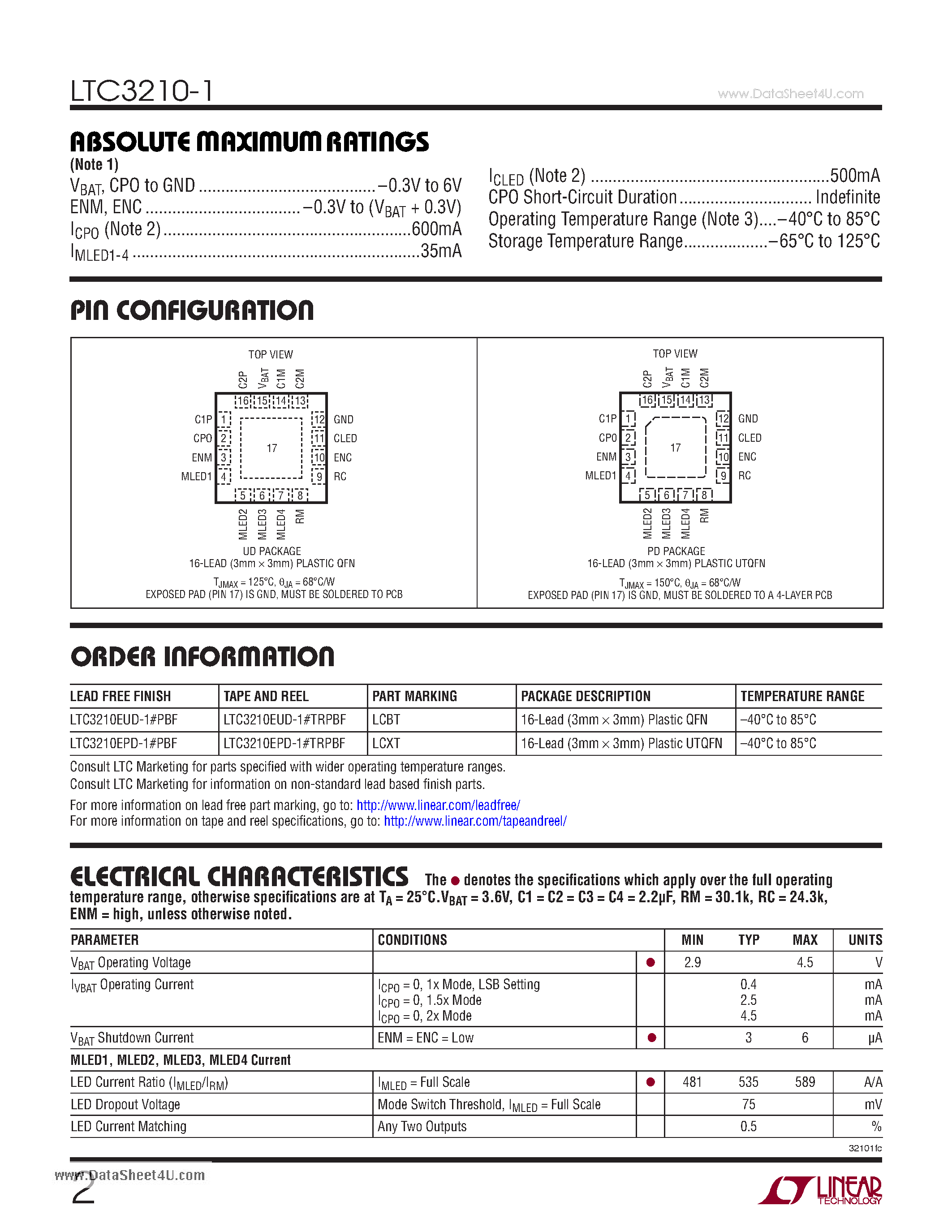 Даташит LTC3210-1 - MAIN/CAM LED Controller страница 2