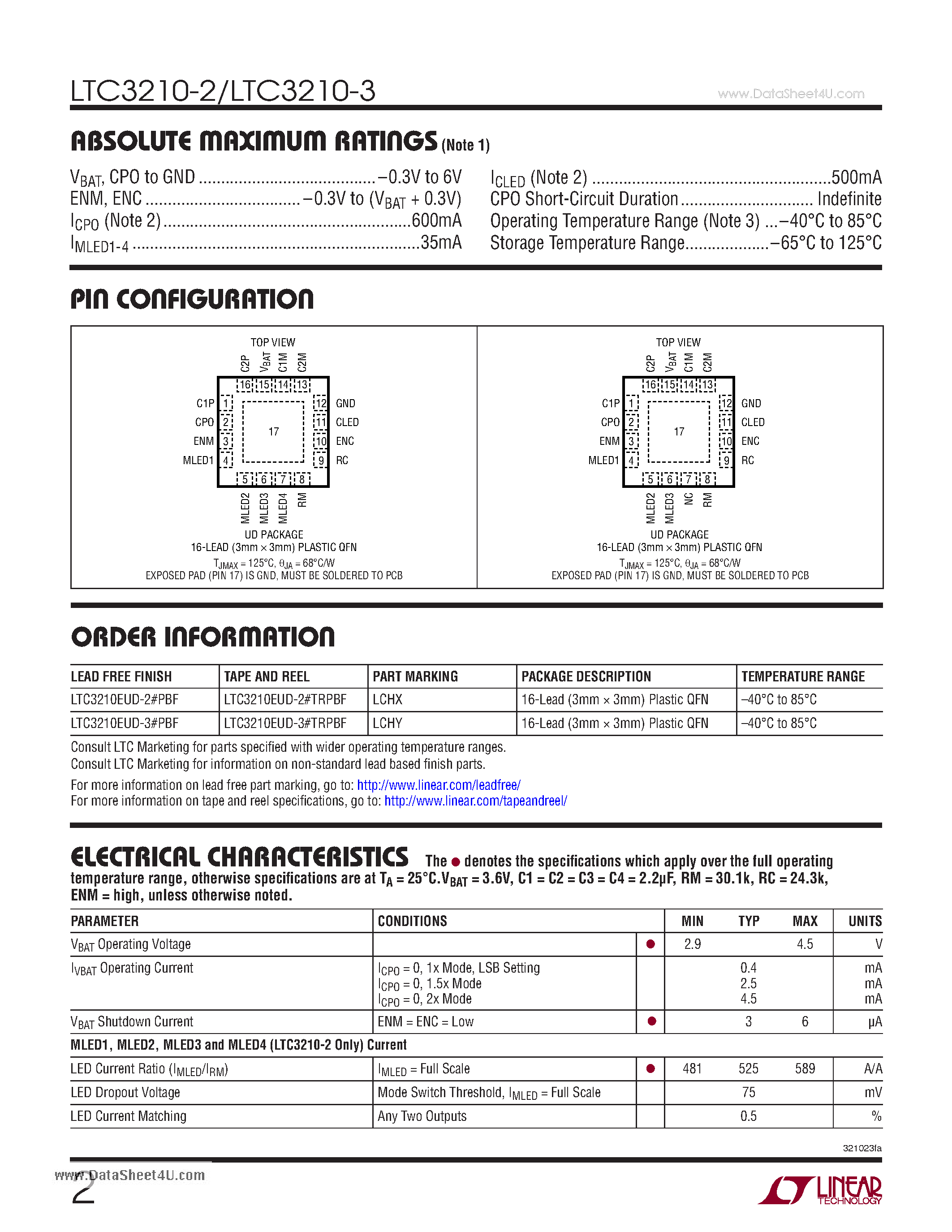 Datasheet LTC3210-2 - MAIN/CAM LED Controllers page 2