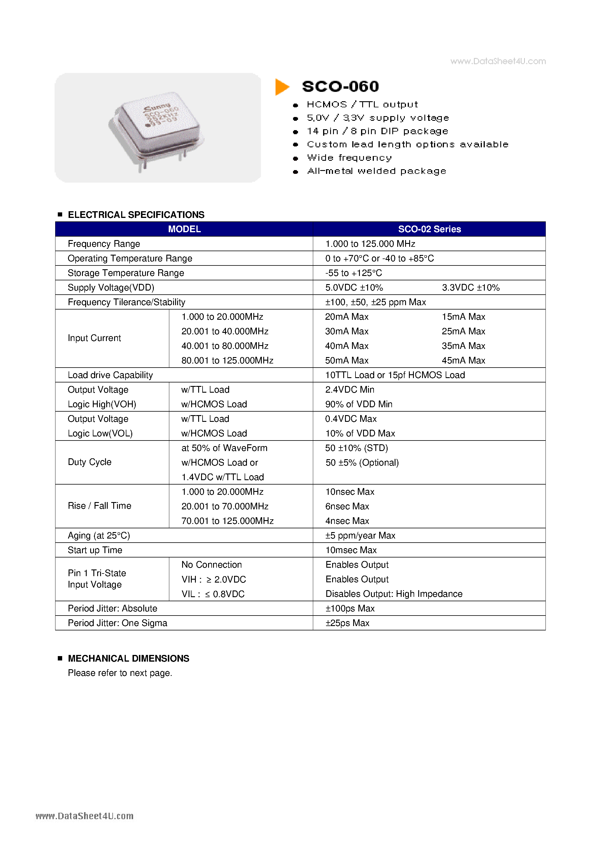 Datasheet SCO-060 - 5.0V / 3.3V supply voltage page 1