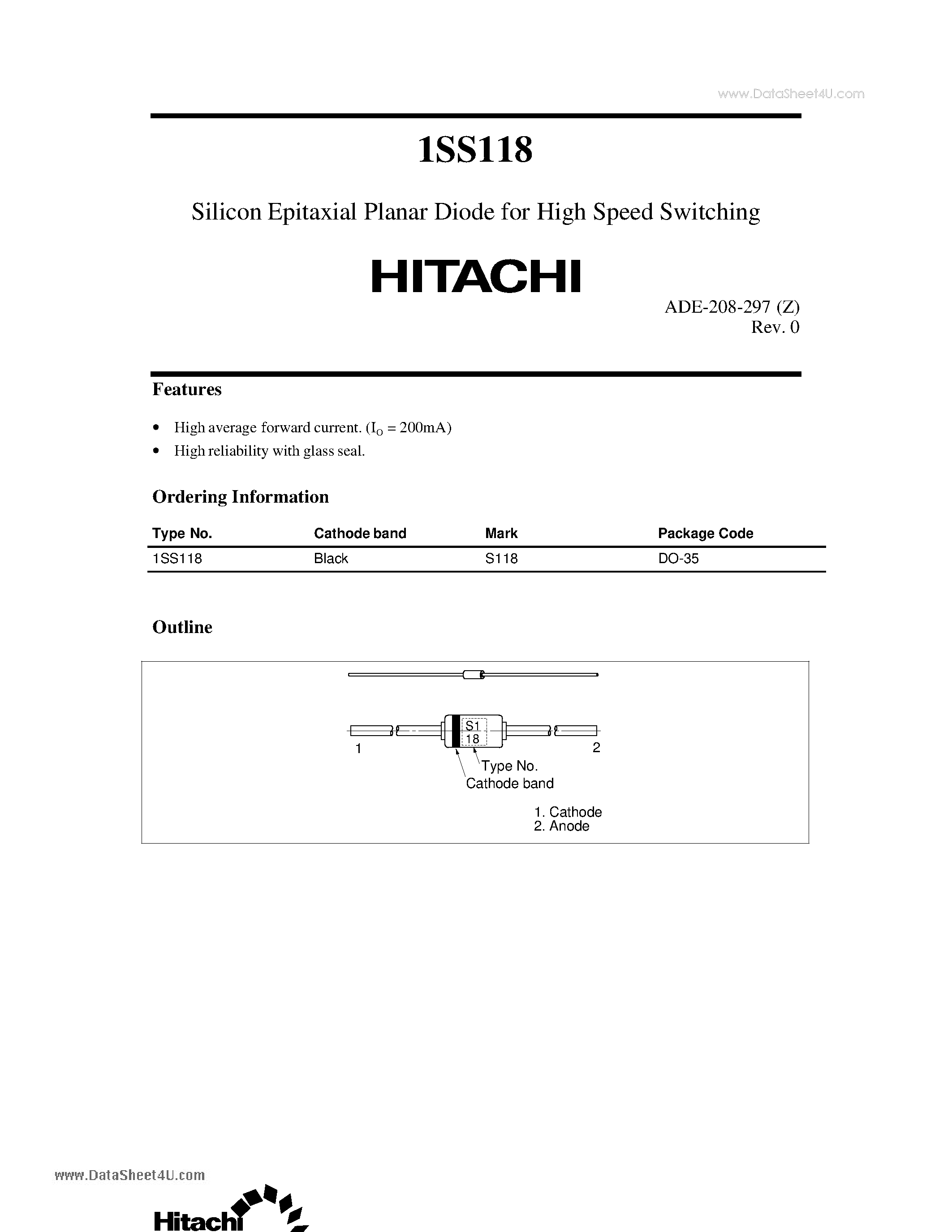 Datasheet 1SS118 - Silicon Epitaxial Planar Diode page 1
