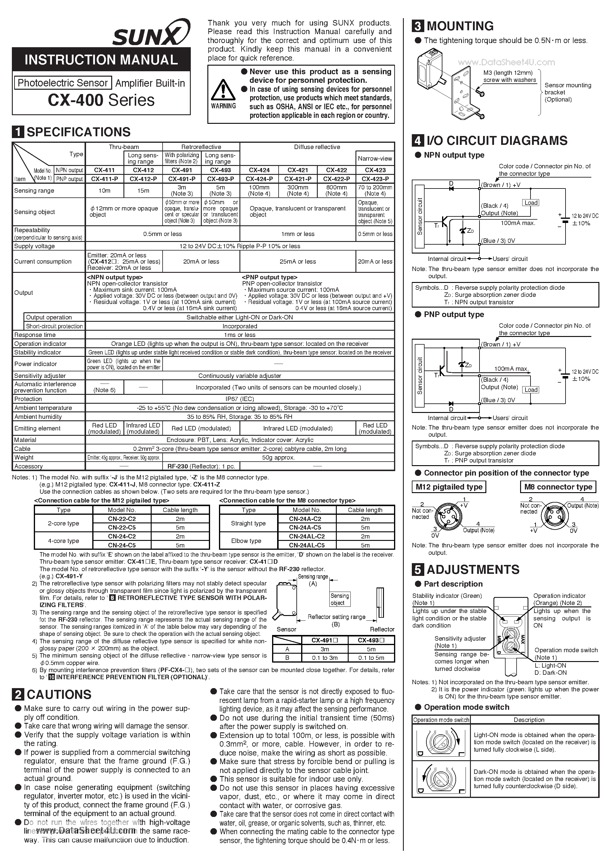 Даташит CX-411 - Photoelectric Sensor страница 1