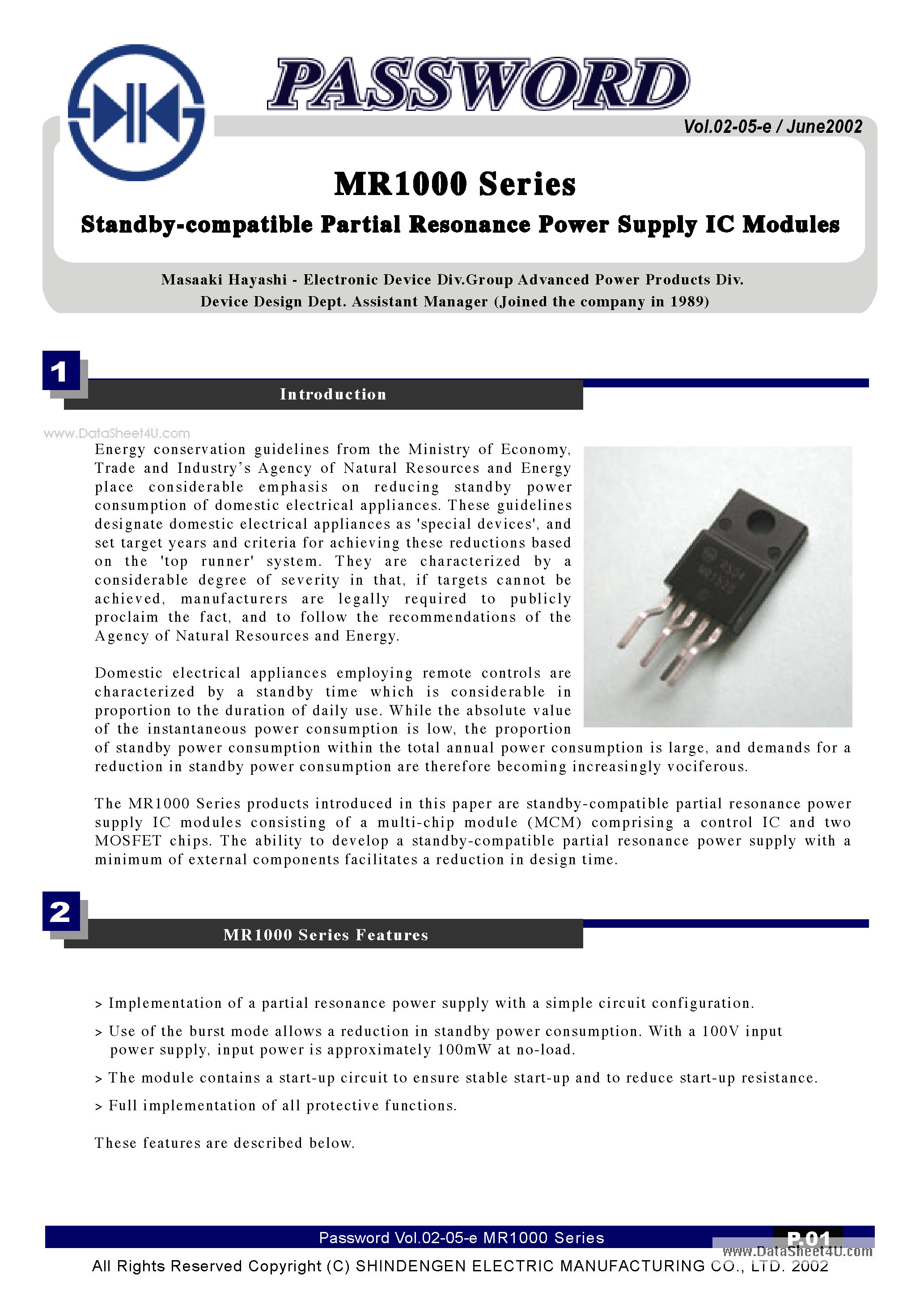 Datasheet MR1000 - Partial Resonance PS IC page 1
