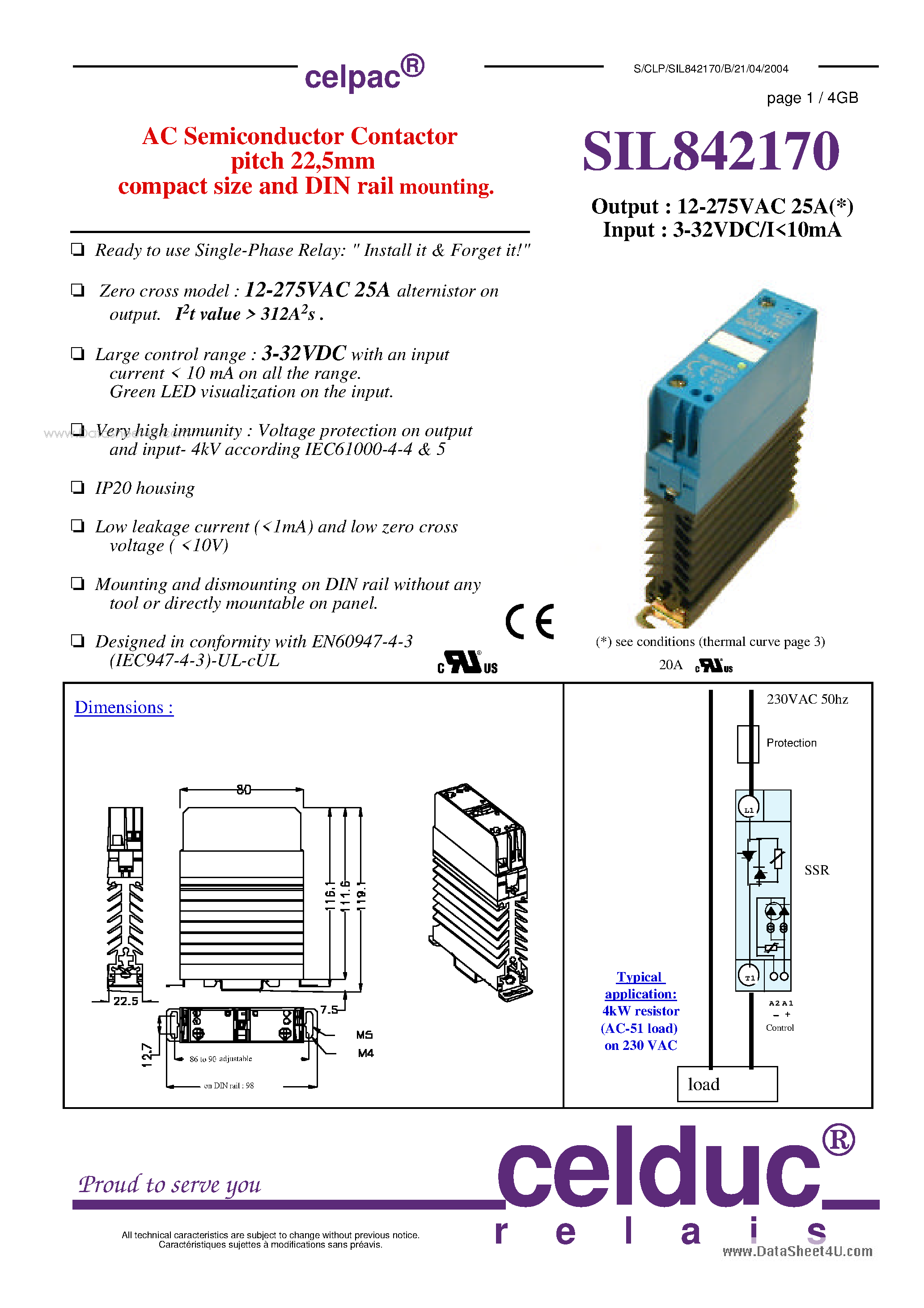 Даташит SIL842170 - AC Semiconductor Contactor страница 1