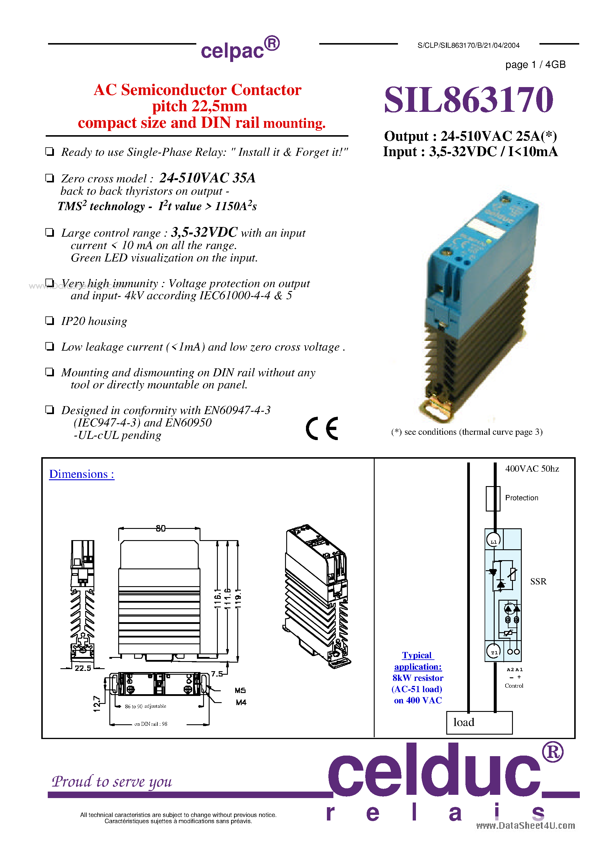 Даташит SIL863170 - AC Semiconductor Contactor страница 1
