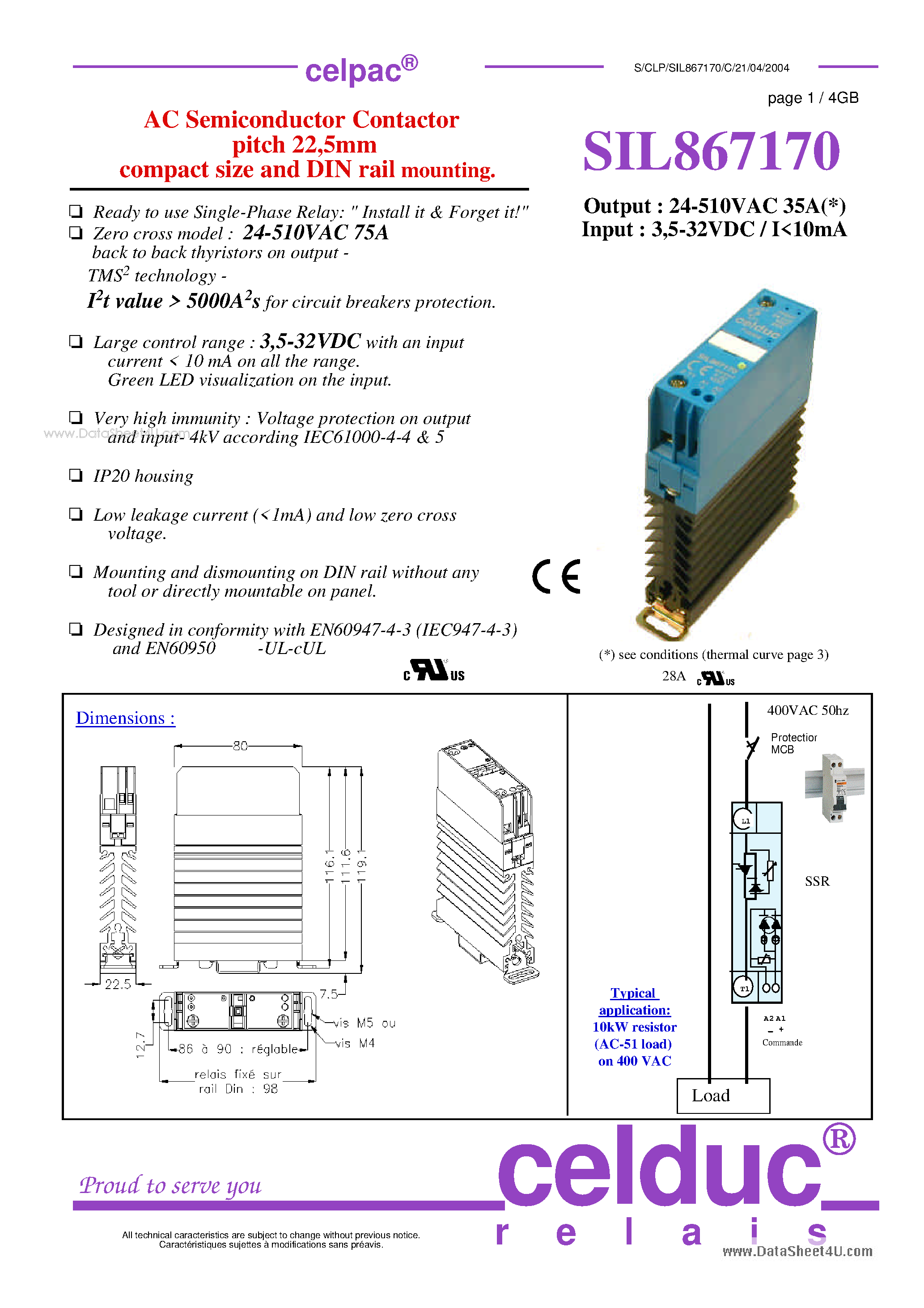 Даташит SIL867170 - AC Semiconductor Contactor страница 1