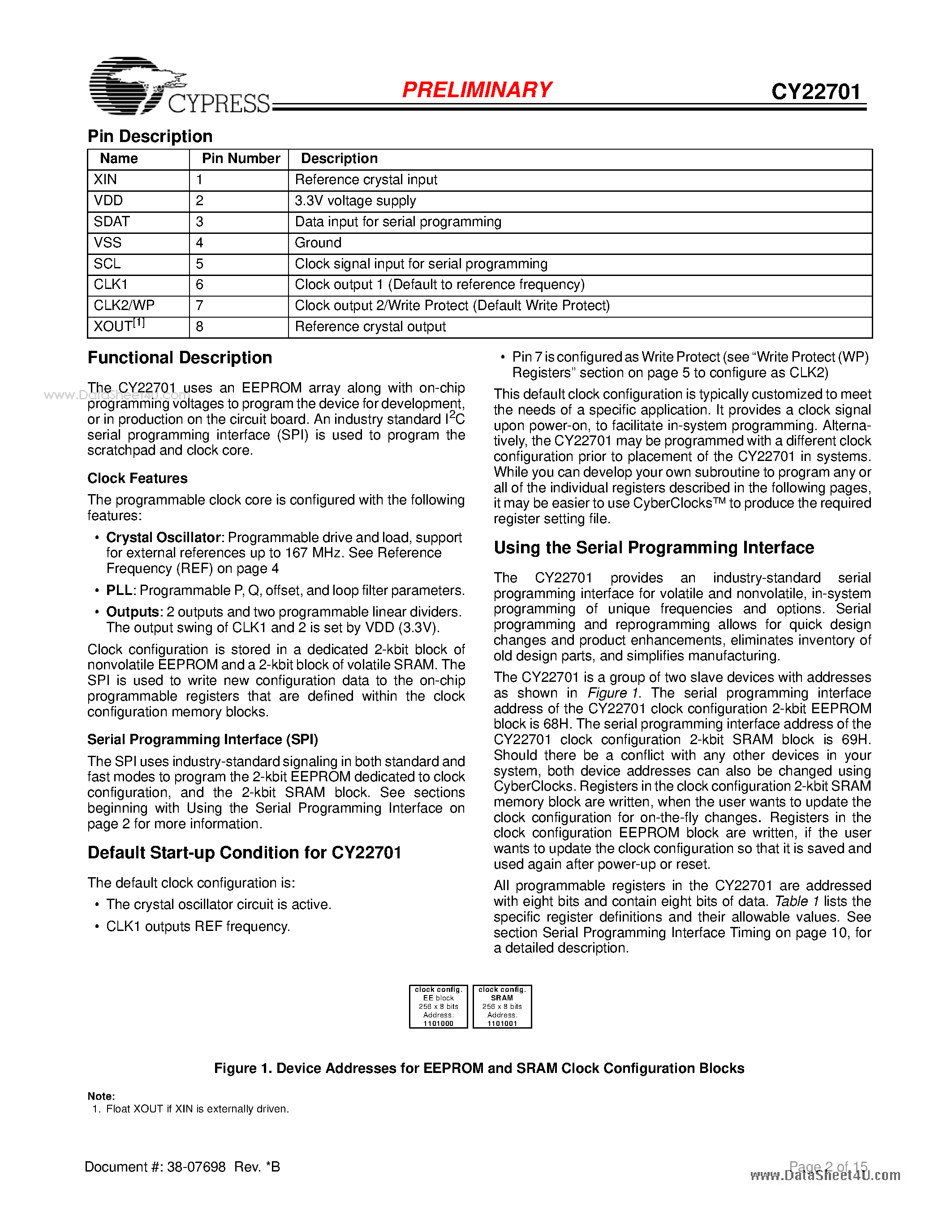Даташит на микросхему CY22701 страница 2 Даташит CY22701 - 1 PLL In-System Programmable Clock Generator страница 2