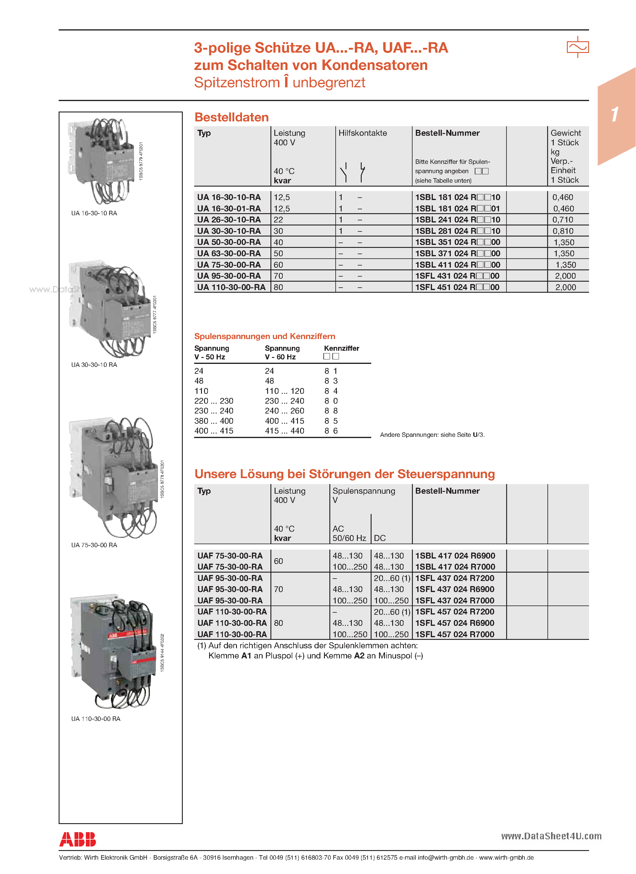 Datasheet UAF110-30-00-RA - 3-polige Schutze page 1