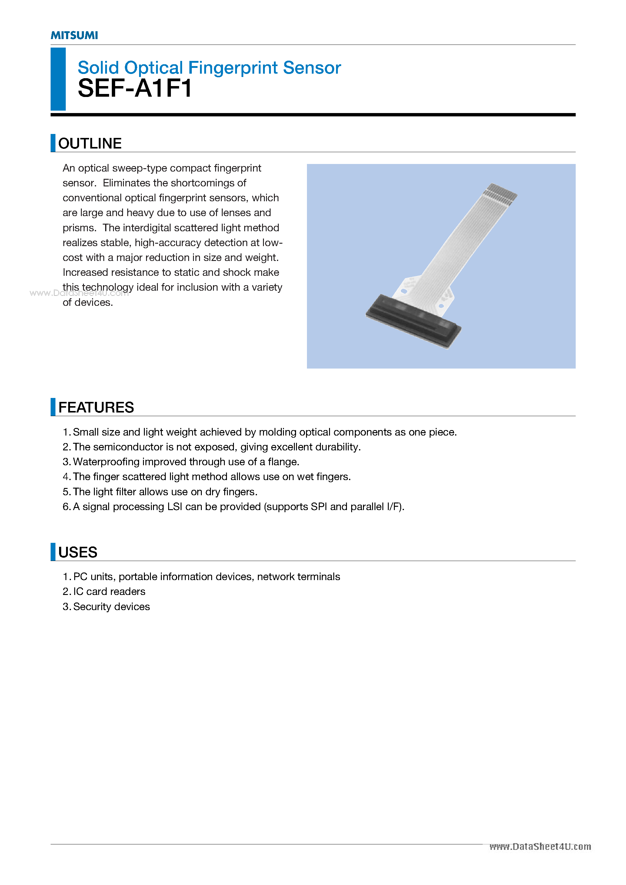 Datasheet SEF-A1F1 - Solid Optical Fingerprint Sensor page 1