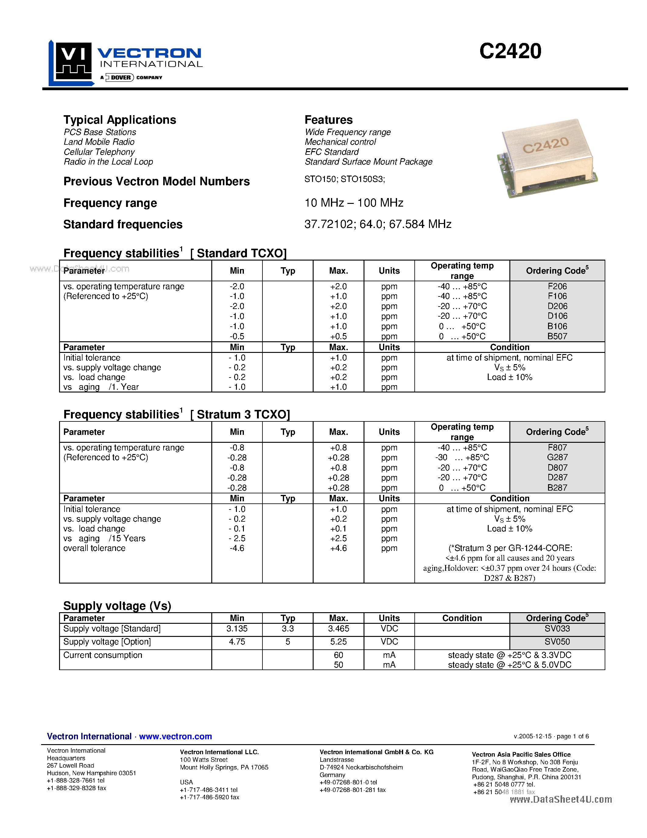 Datasheet C2420 - Wide Frequency range Mechanical control EFC Standard Standard Surface Mount Package page 1