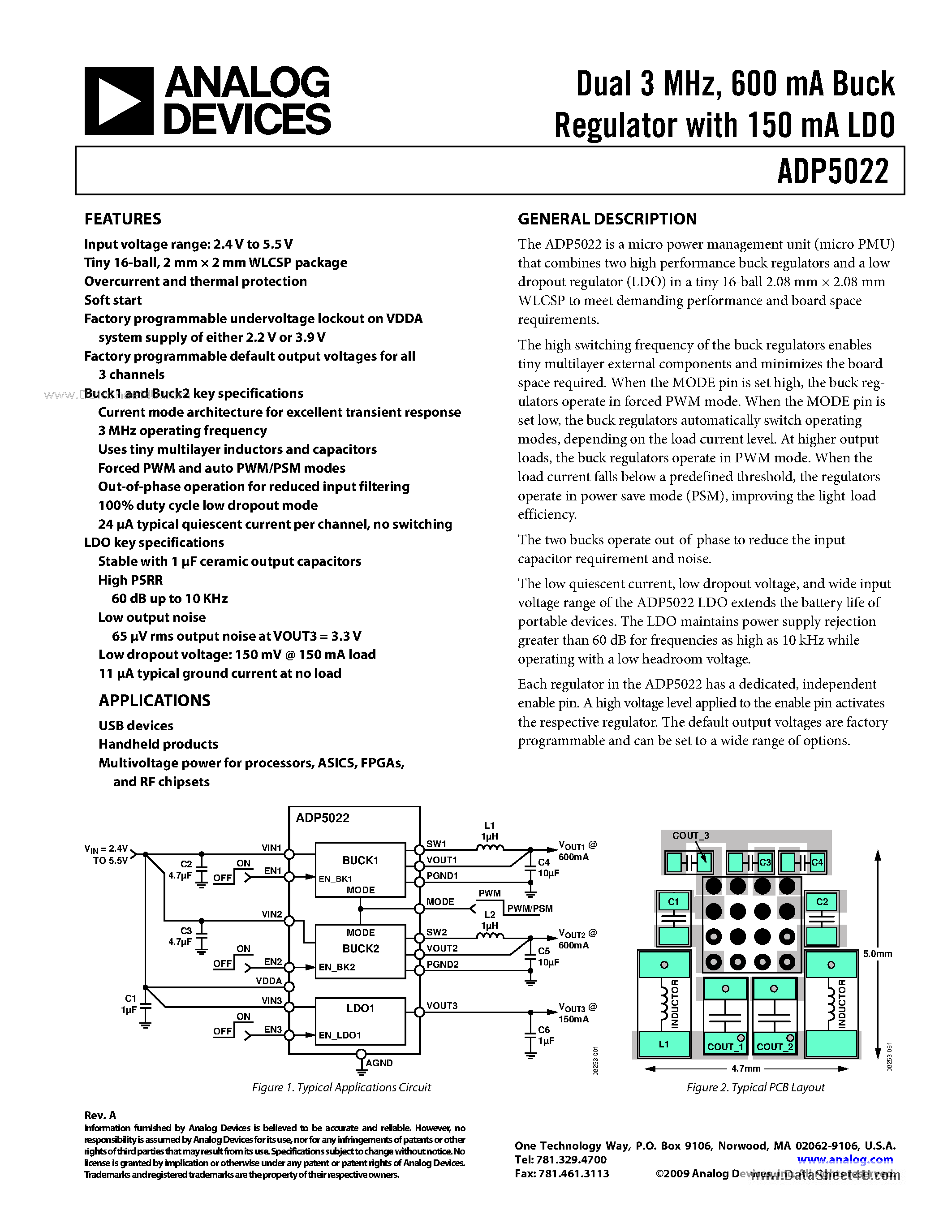 Даташит ADP5022 - 600 mA Buck Regulator страница 1