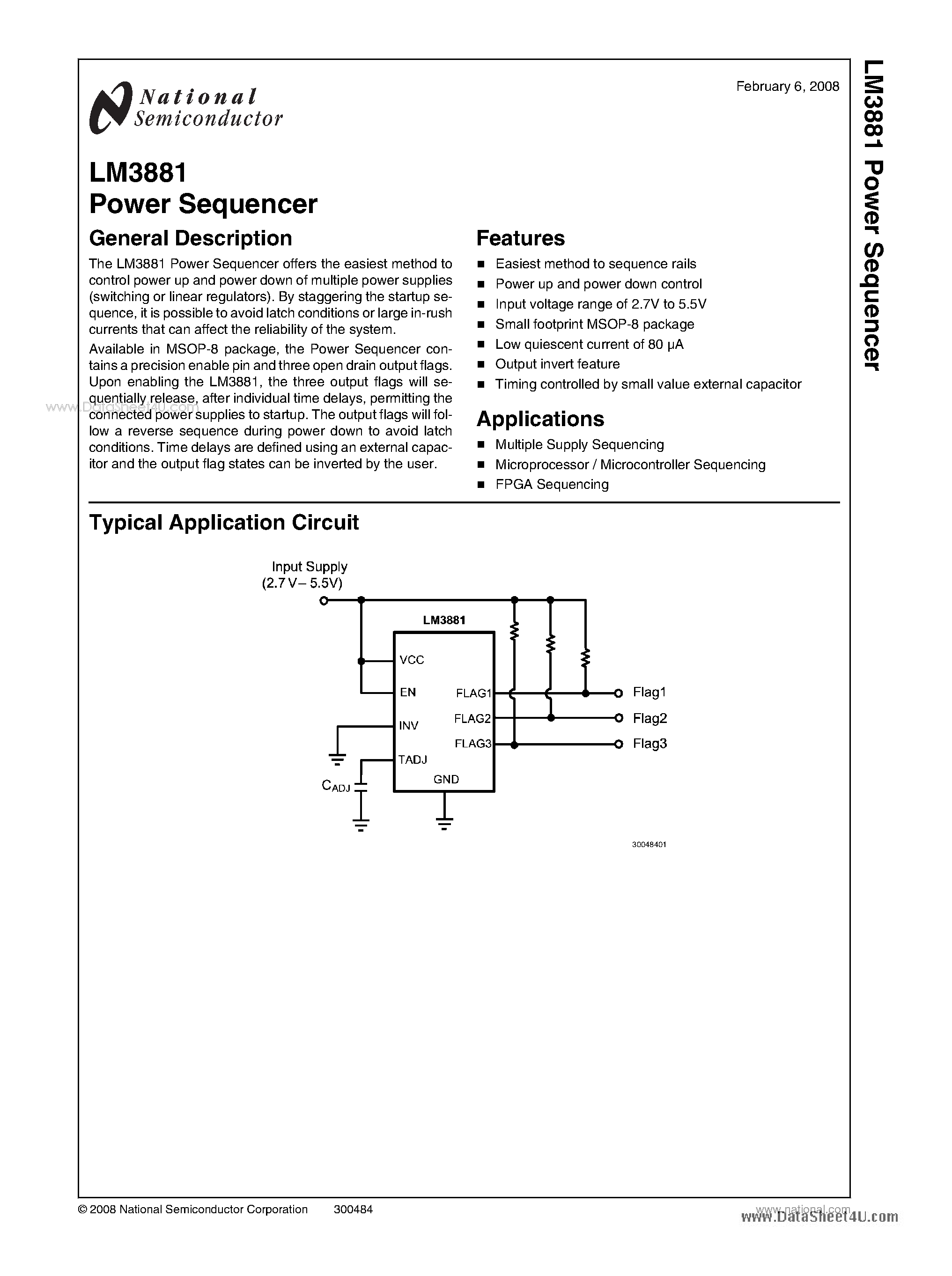 Даташит на микросхему LM3881 страница 1 Даташит LM3881 - Power Sequencer страница 1