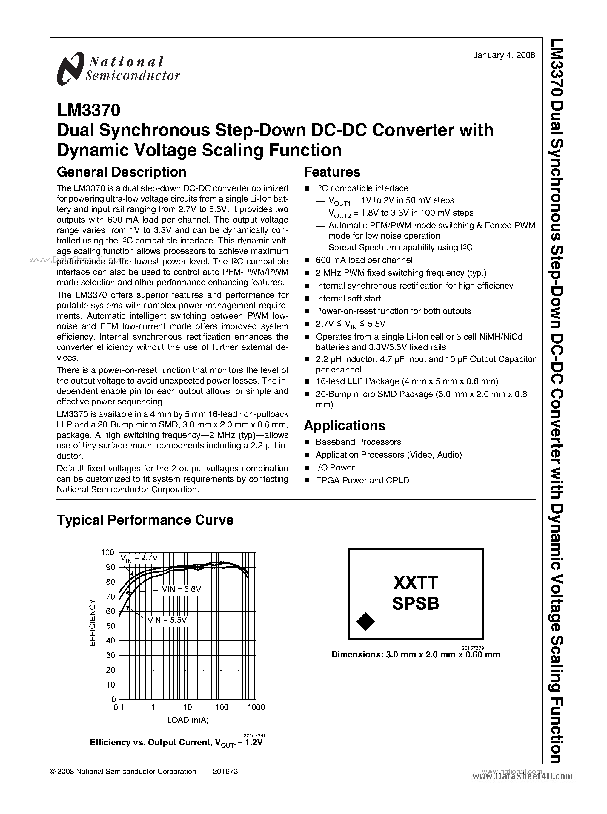 Datasheet LM3370 page 1 Datasheet LM3370 - Dual Synchronous Step-Down DC-DC Converter page 1