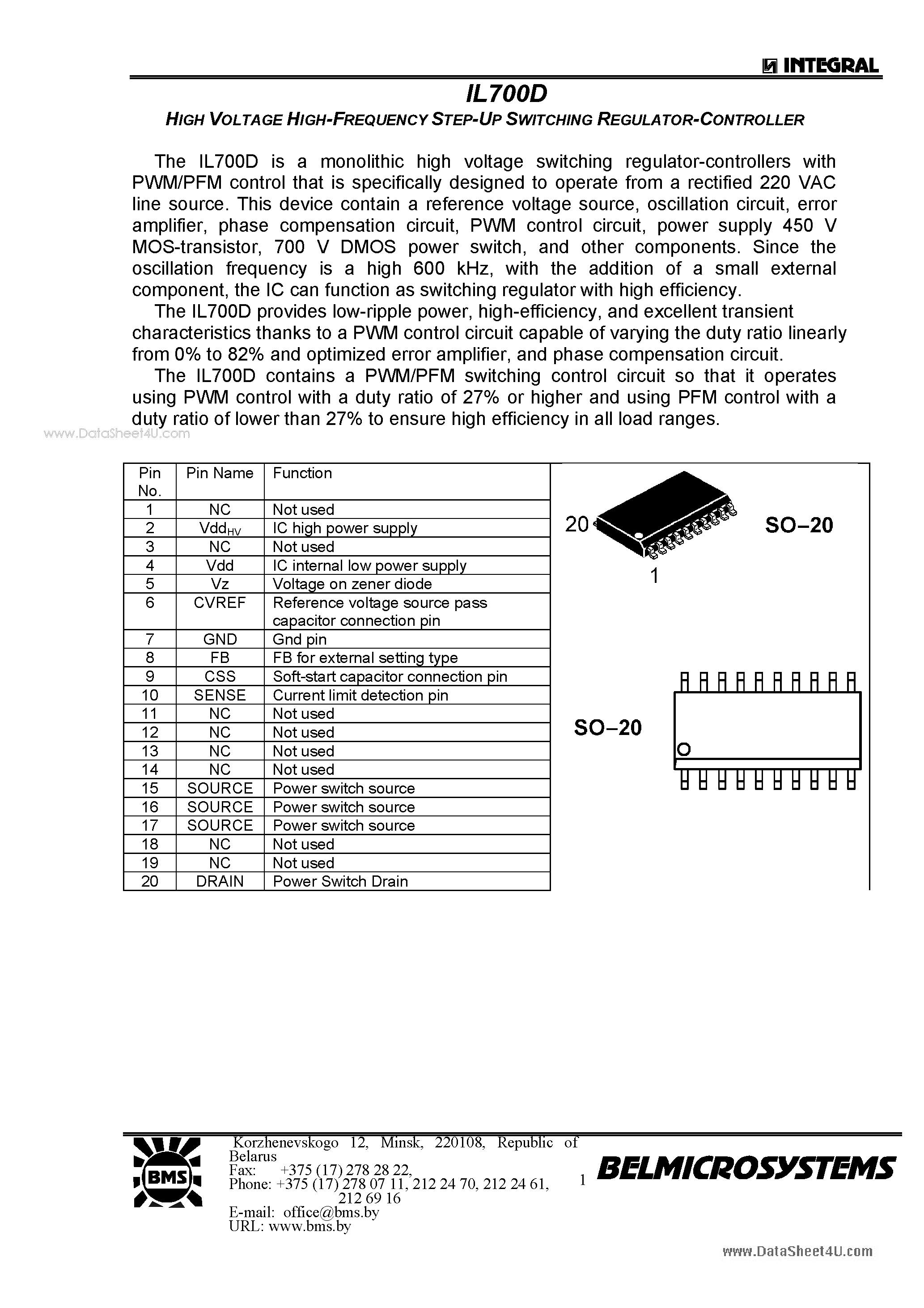 Даташит IL700D - HIGH VOLTAGE HIGH-FREQUENCY STEP-UP SWITCHING REGULATOR-CONTROLLER страница 1