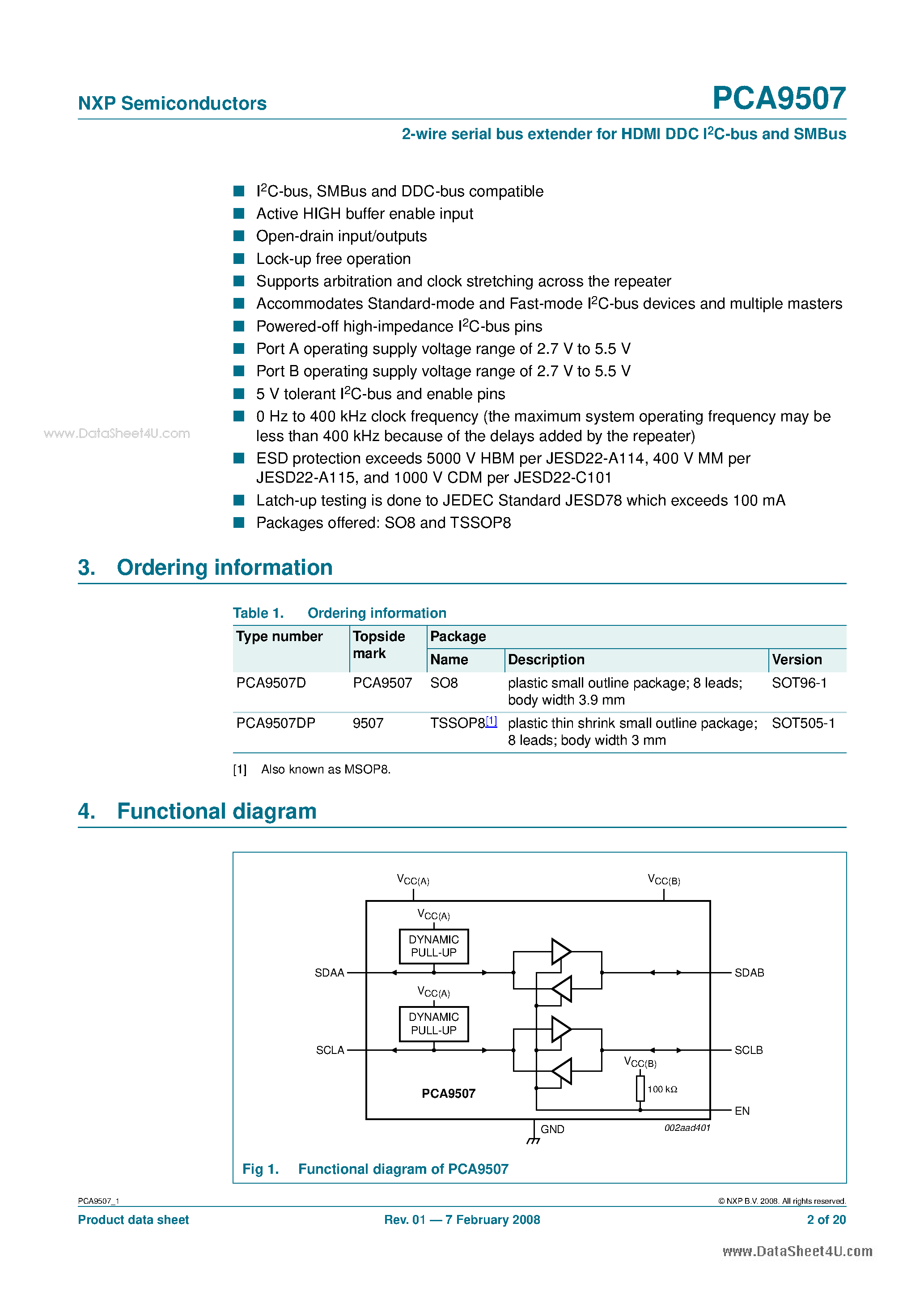 Datasheet PCA9507 - 2-wire serial bus extender page 2