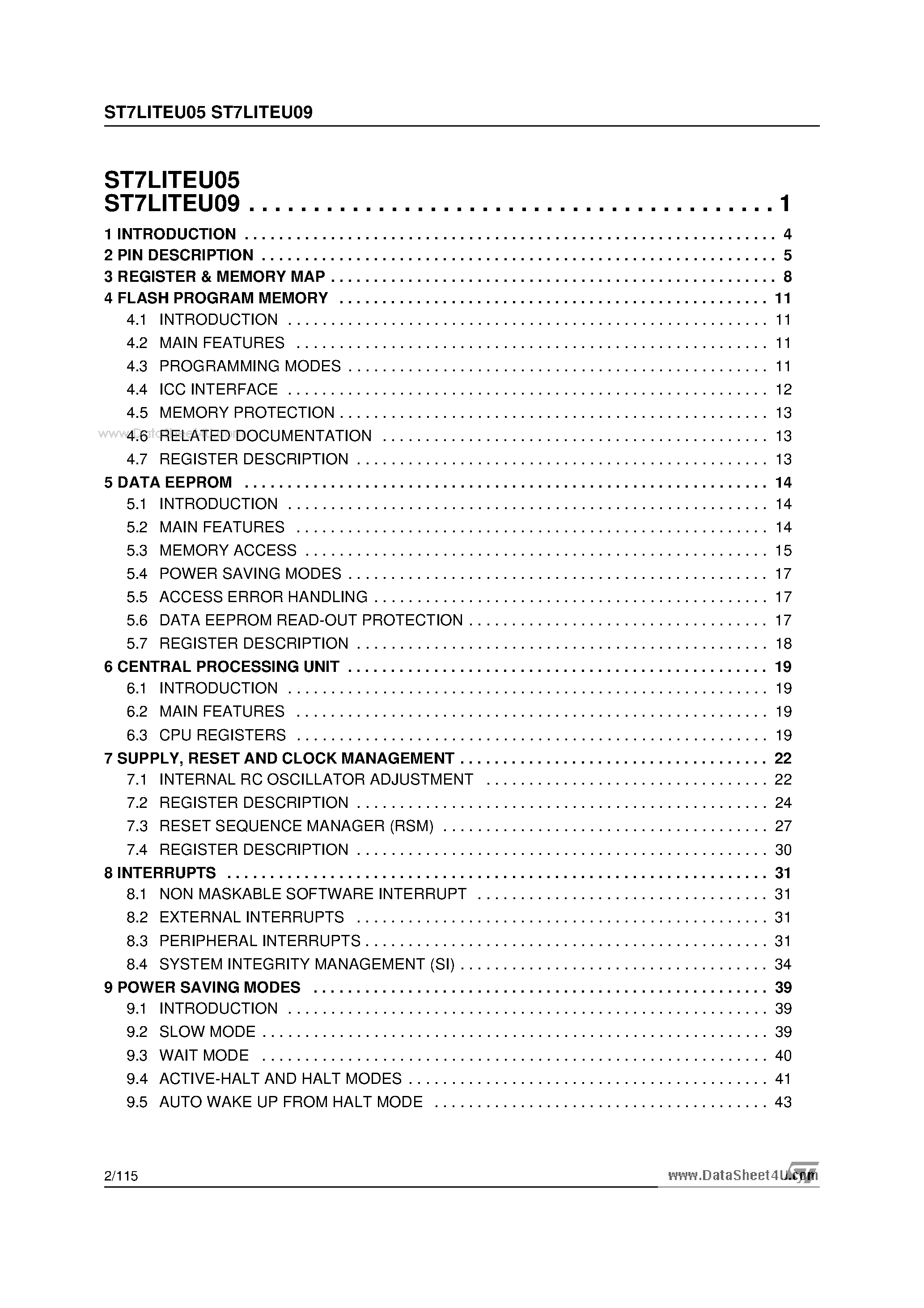 Даташит на микросхему ST7LITEU05 страница 2 Даташит ST7LITEU05 - 8-bit MCU страница 2