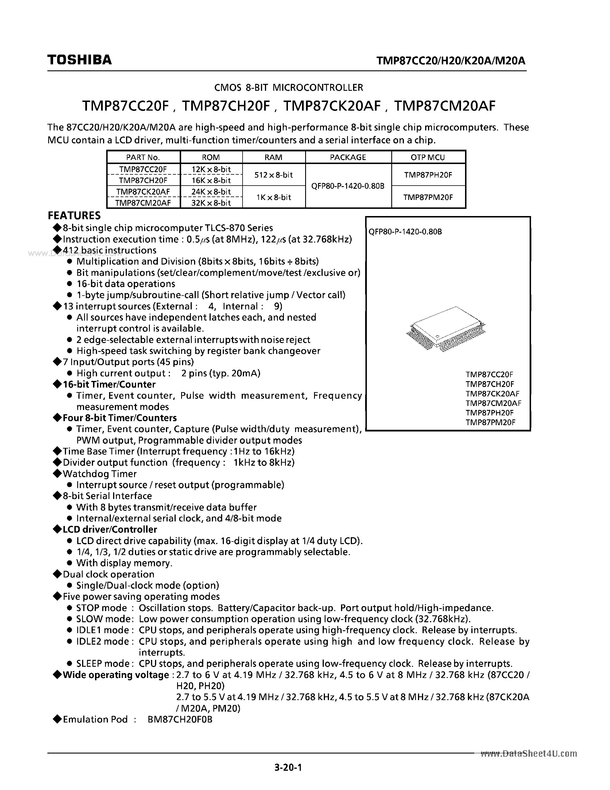 Datasheet TMP87CC20F - CMOS 8-Bit Microcontroller page 1