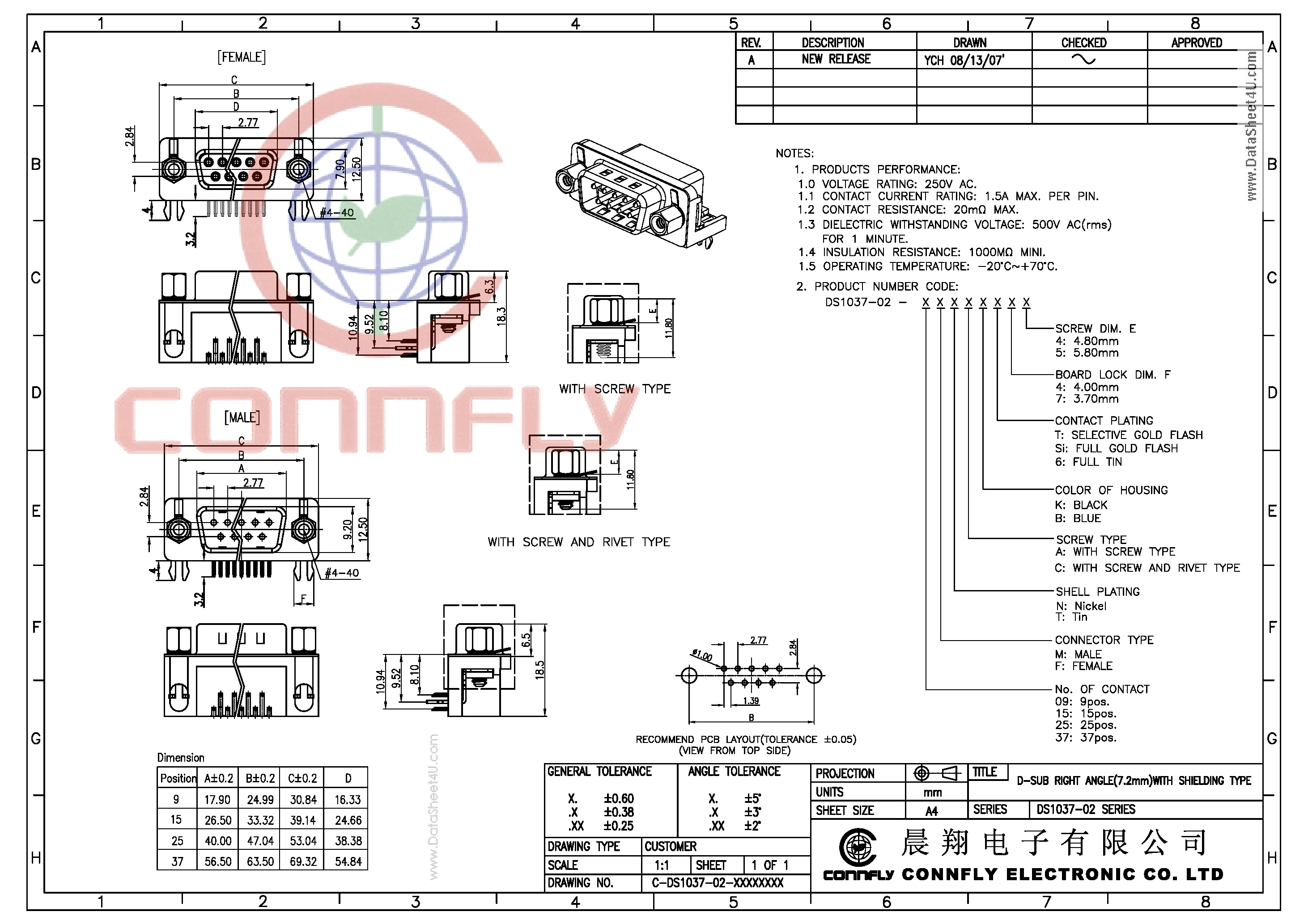 Datasheet DS1037 - D-Sub Right Angle page 1