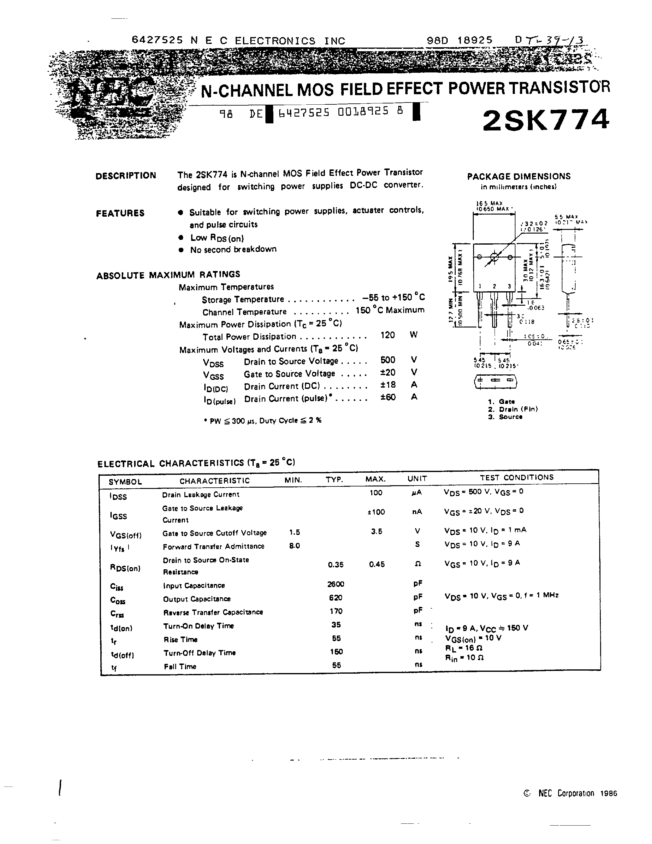 Datasheet K774 - Search -----> 2SK774 page 1