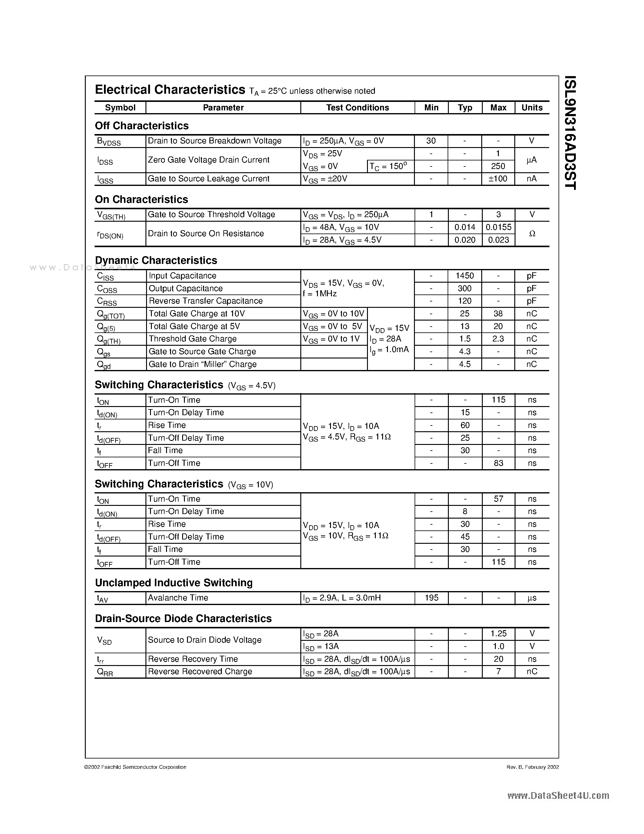Datasheet N316AD - N-channel Logic Level PWM Optimized Ultrafet Trench Power Mosfets page 2