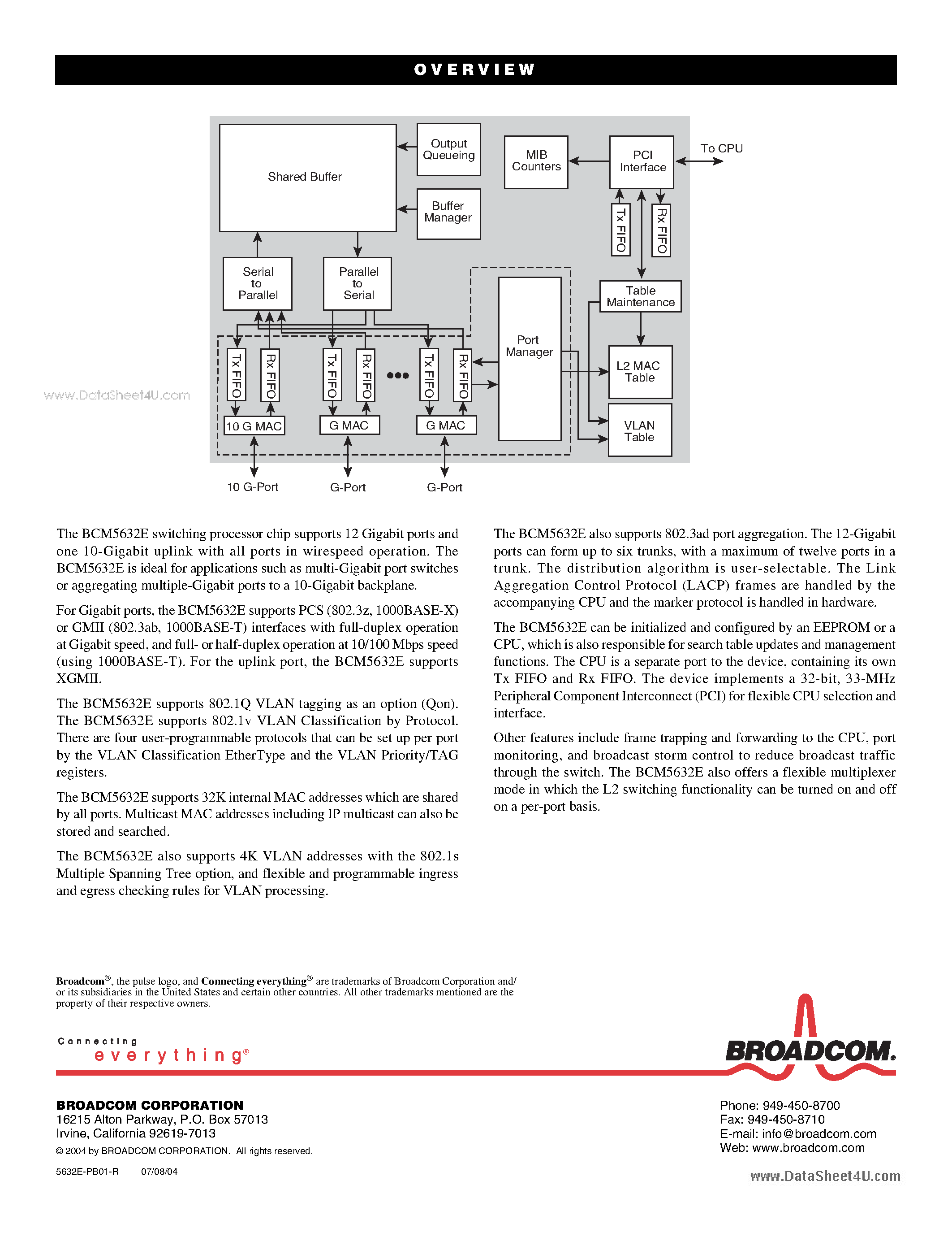 Даташит на микросхему BCM5632E страница 2 Даташит BCM5632E - 12 GIGABIT + 1 10-GIGABIT SWITCHING PROCESSOR страница 2