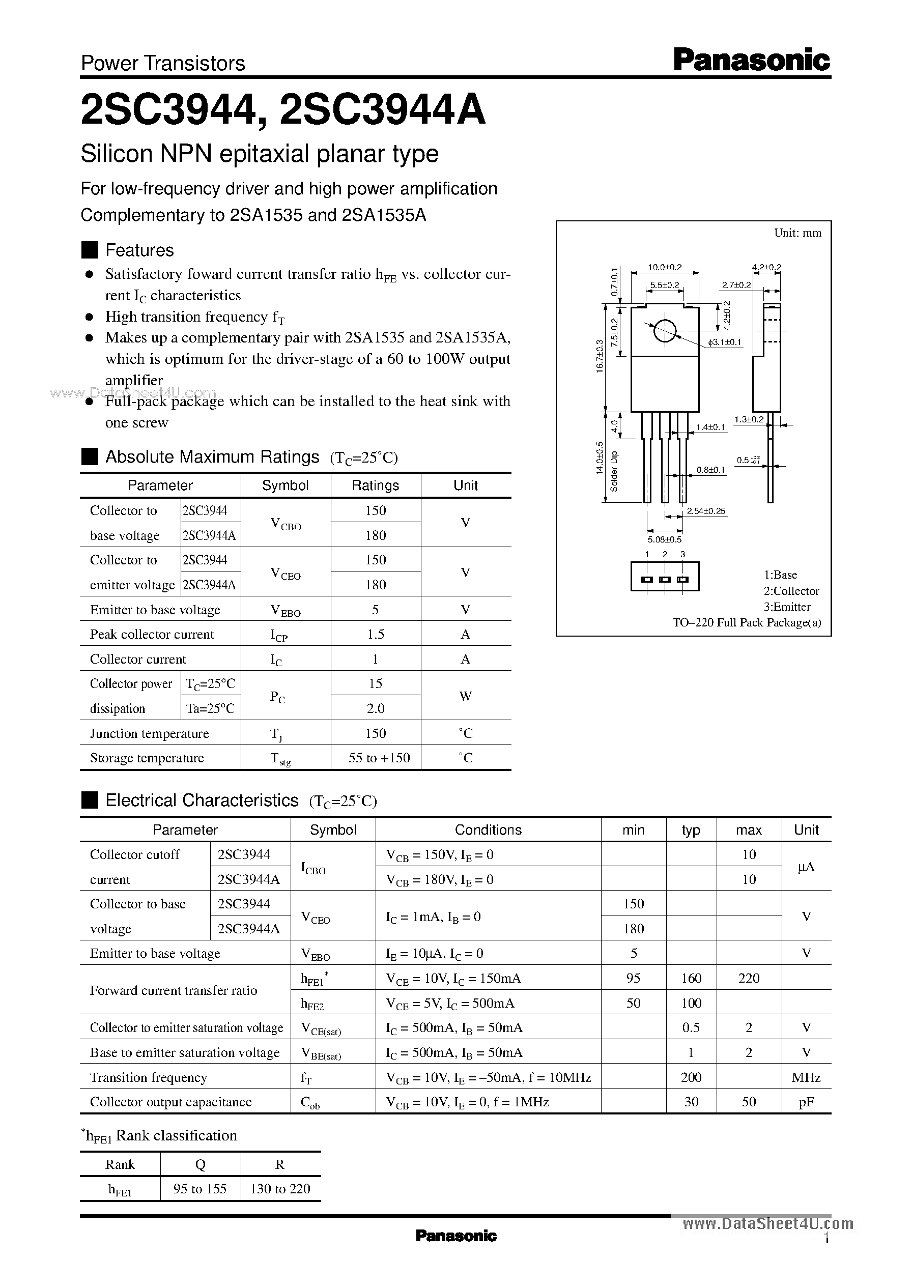 Datasheet C3944 - Search -----> 2SC3944 page 1