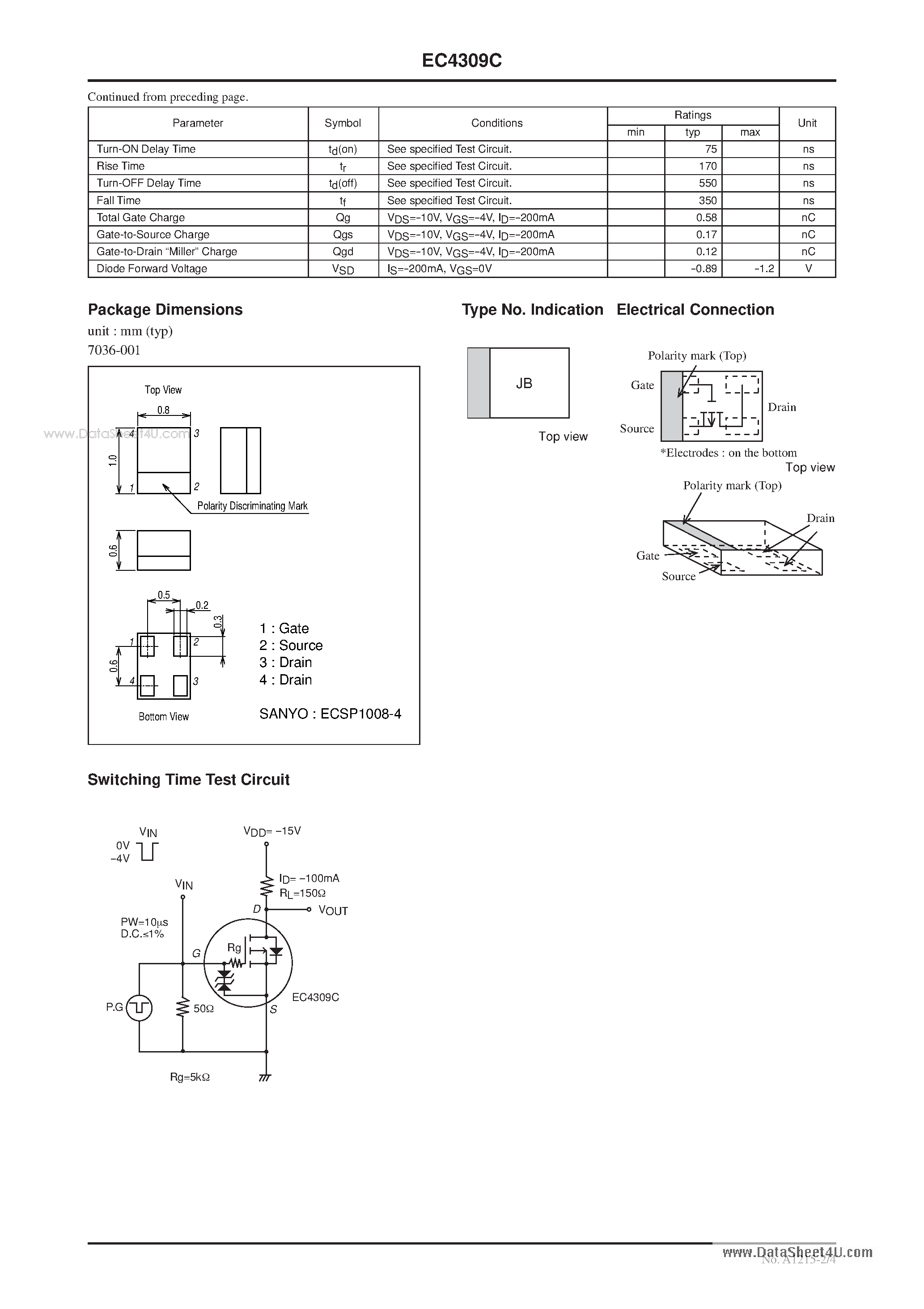 Datasheet EC4309C - P-Channel Silicon MOSFET General-Purpose Switching Device Applications page 2