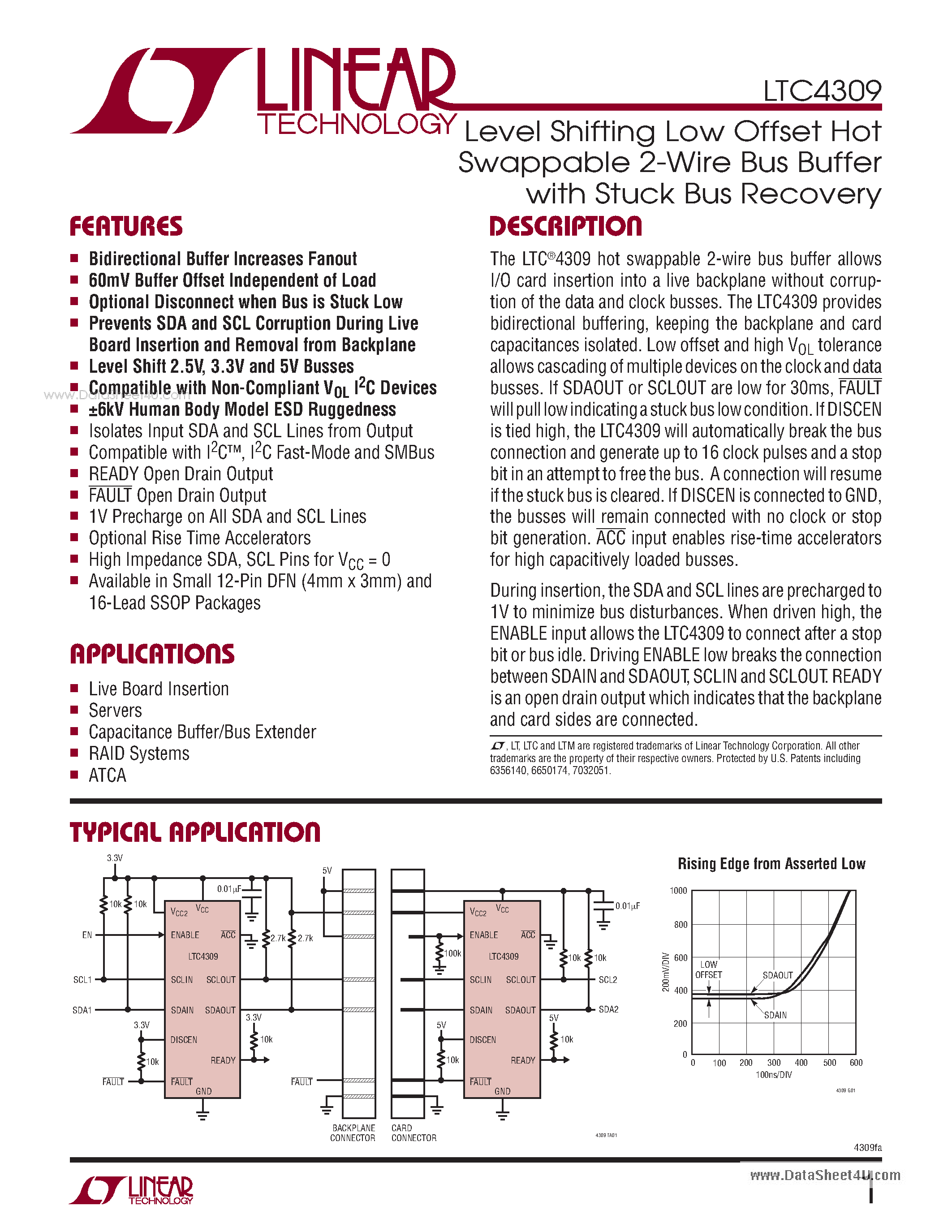 Даташит на микросхему LTC4309 страница 1 Даташит LTC4309 - Level Shifting Low Offset Hot Swappable 2-Wire Bus Buffer страница 1